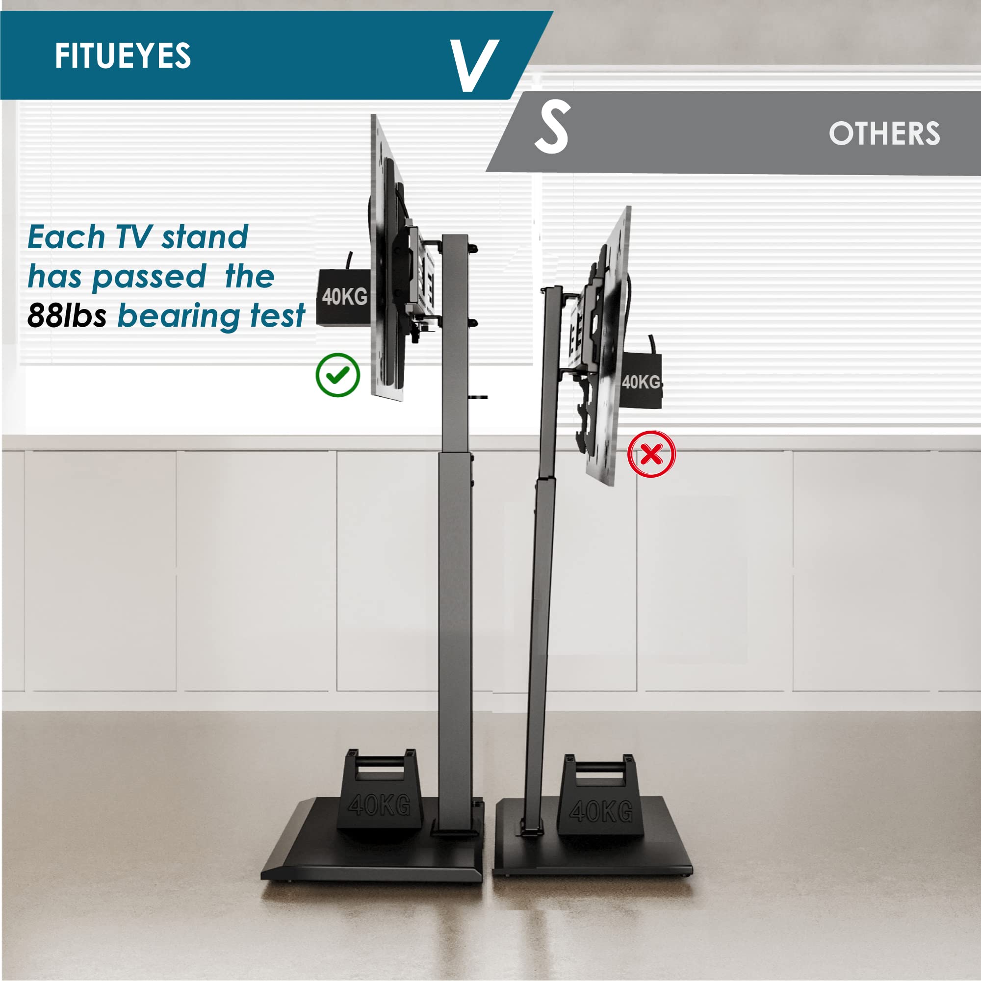 FITUEYES Universal TV Stand for 32-75 Inch TVs - Swivel Mount, Height Adjustable, Space Saving Floor TV Stand with Wire Management - Compatible with LED, LCD, OLED, Plasma Flat & Curved Screens (Black) - Perfect for Living Room, Bedroom, or Home Theater Setup