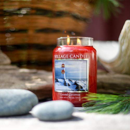 Village Candle Coastal Christmas 26 oz Large Scented Candle in Glass Jar - Holiday Home Decor, Christmas Gift & Cozy Winter Ambiance