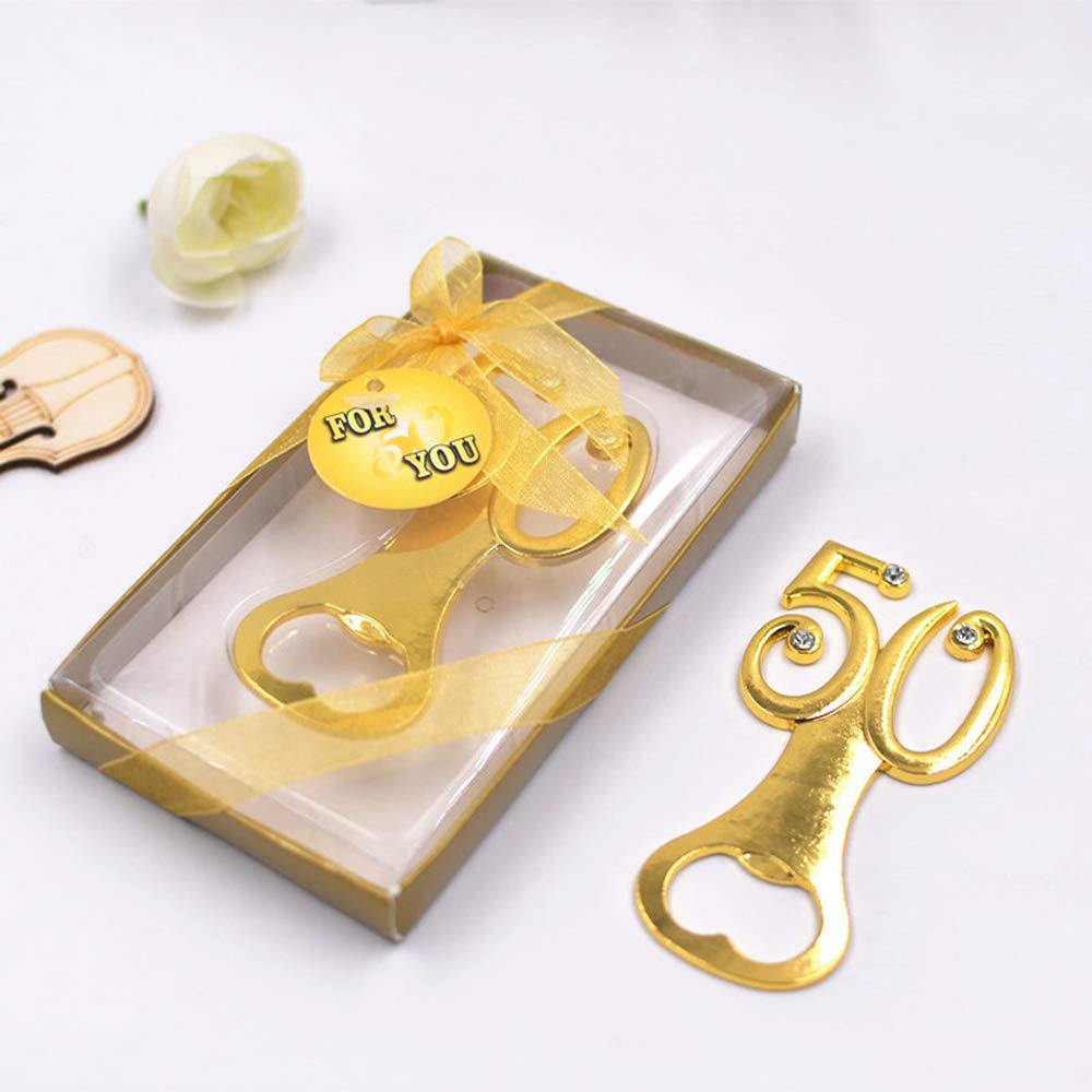 50th Anniversary Gold Plated Bottle Opener - Elegant Wedding Favors, Guest Gifts & Party Souvenirs for Birthday, Anniversary & Special Events - Perfect for Weddings, Receptions & Celebrations