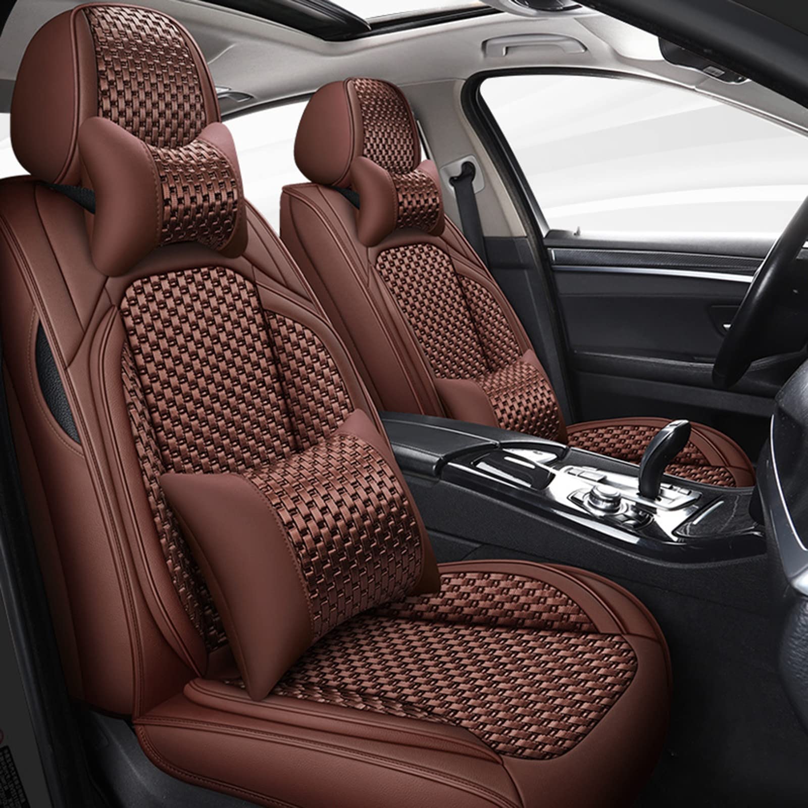 Ice Silk Car Seat Cushion - Breathable Summer Seat Cover for GM Vehicles | Full Surround Cooling & Comfort | 5-Piece Set | Perfect Father's Day Gift (Brown) | Ideal for Road Trips & Daily Commuting