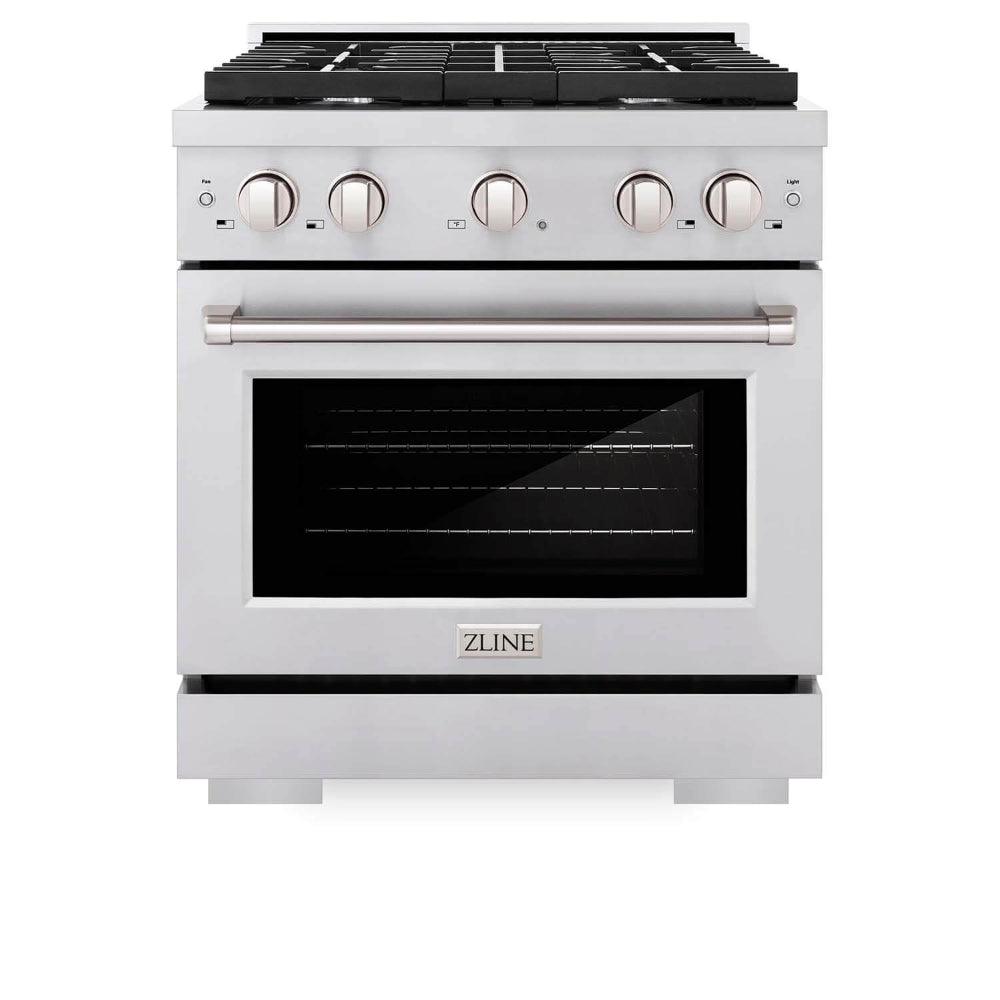 ZLINE 30-inch Stainless Steel Kitchen Package - Gas Range, Range Hood, Microwave Drawer & 24-inch Dishwasher (5KPR SGRRH30 MWDWV) | Premium Appliance Bundle for Modern Kitchens | Perfect for Home Chefs & Entertaining