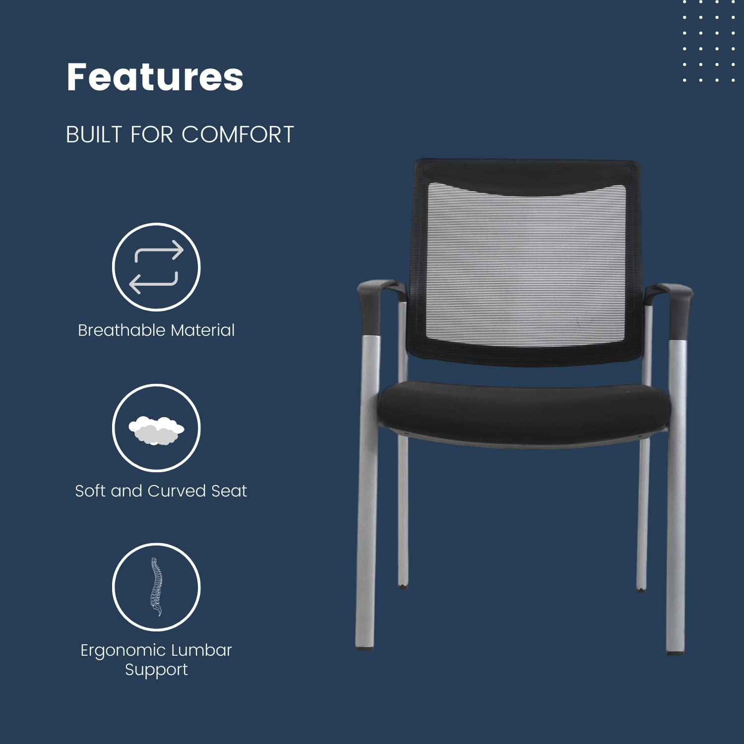 Ergonomic Executive Office Chair & Mesh Stacking Chairs with Armrests - 4 Pack Comfortable Fabric Seats for Guest Waiting Room, Lobby, Reception & Conference Meetings - Perfect for Offices, Home Workspaces & Business Meetings