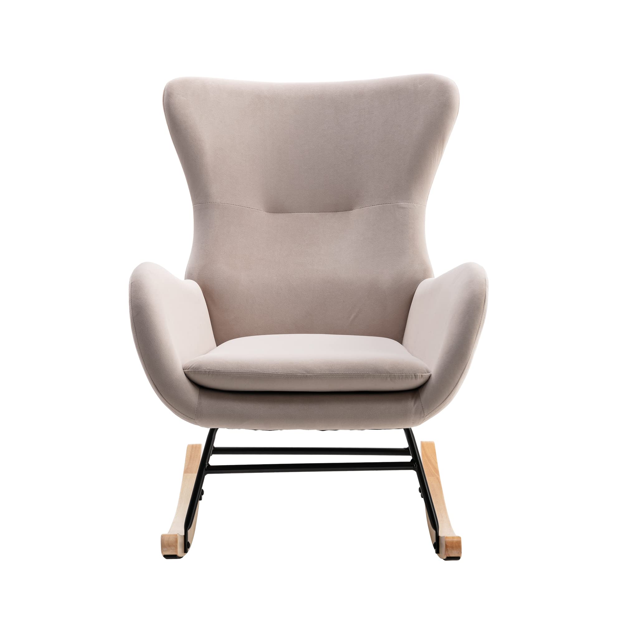 Modern Velvet Rocking Chair with Padded Seat & High Backrest - Nursery Rocker for Living Room, Bedroom, Balcony - Comfortable Accent Chair for Adults & Kids (Beige) | Perfect for Relaxing, Nursing & Reading