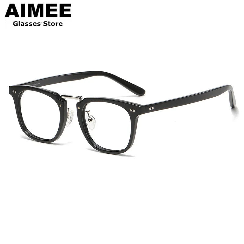 Aimee Unisex Full Rim Square Acetate Titanium Eyeglasses 8001 - Lightweight Durable Glasses for Work, Reading & Fashion | Trendy Square Frame Eyewear for Men & Women