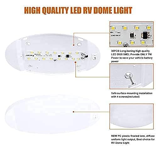 12V DC LED RV Interior Light with On/Off Switch - 5 Inch Surface Mount Panel Light for Campers, Trailers & Boats - Set of 2 Large Oval Pancake Lights - Perfect for Bedroom, Kitchen & Cabin Lighting