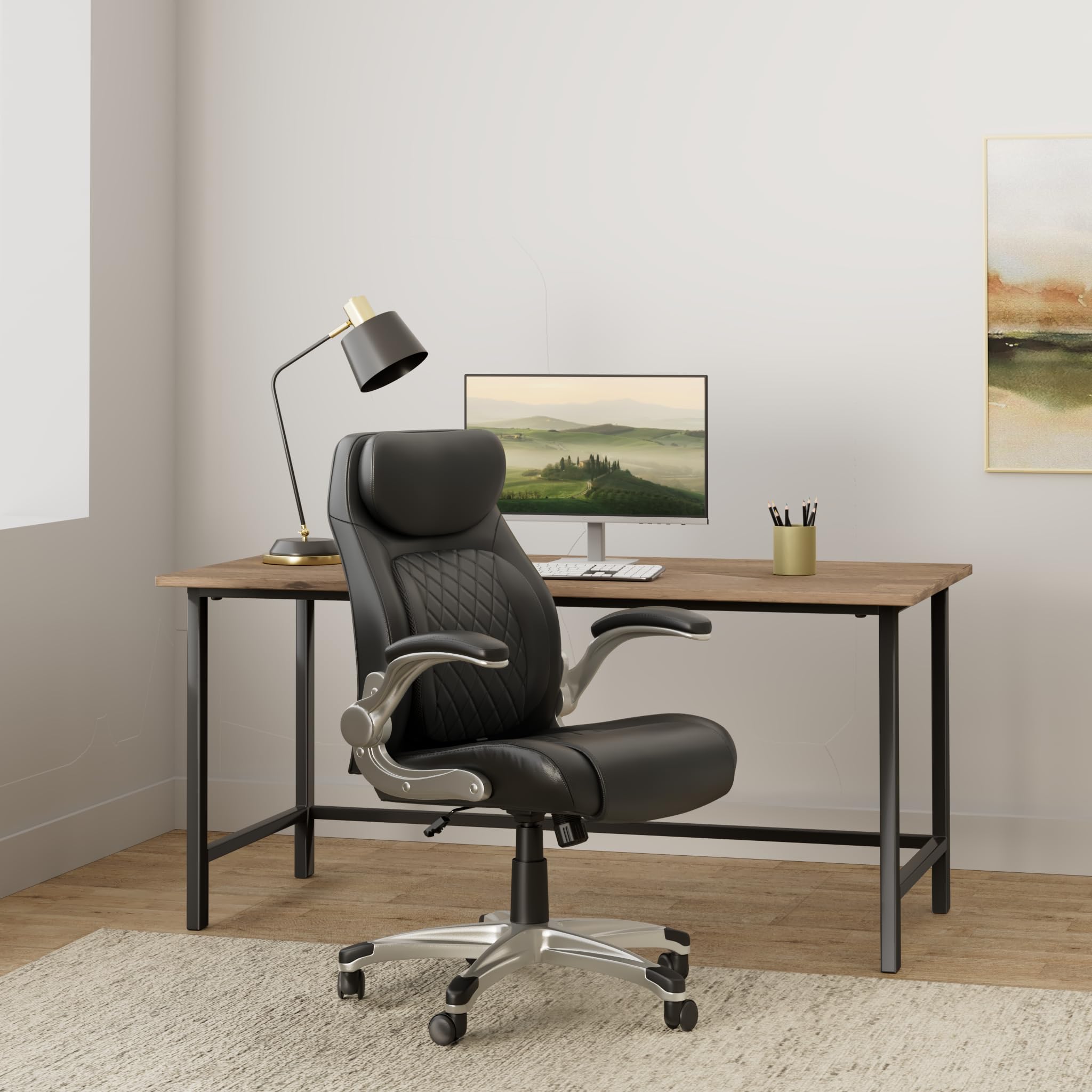 Nouhaus Posture Ergonomic PU Leather Office Chair with Click5 Lumbar Support & FlipAdjust Armrests - Modern Executive Desk Chair for Home & Office (Black) - Perfect for Long Work Hours, Gaming & Remote Work