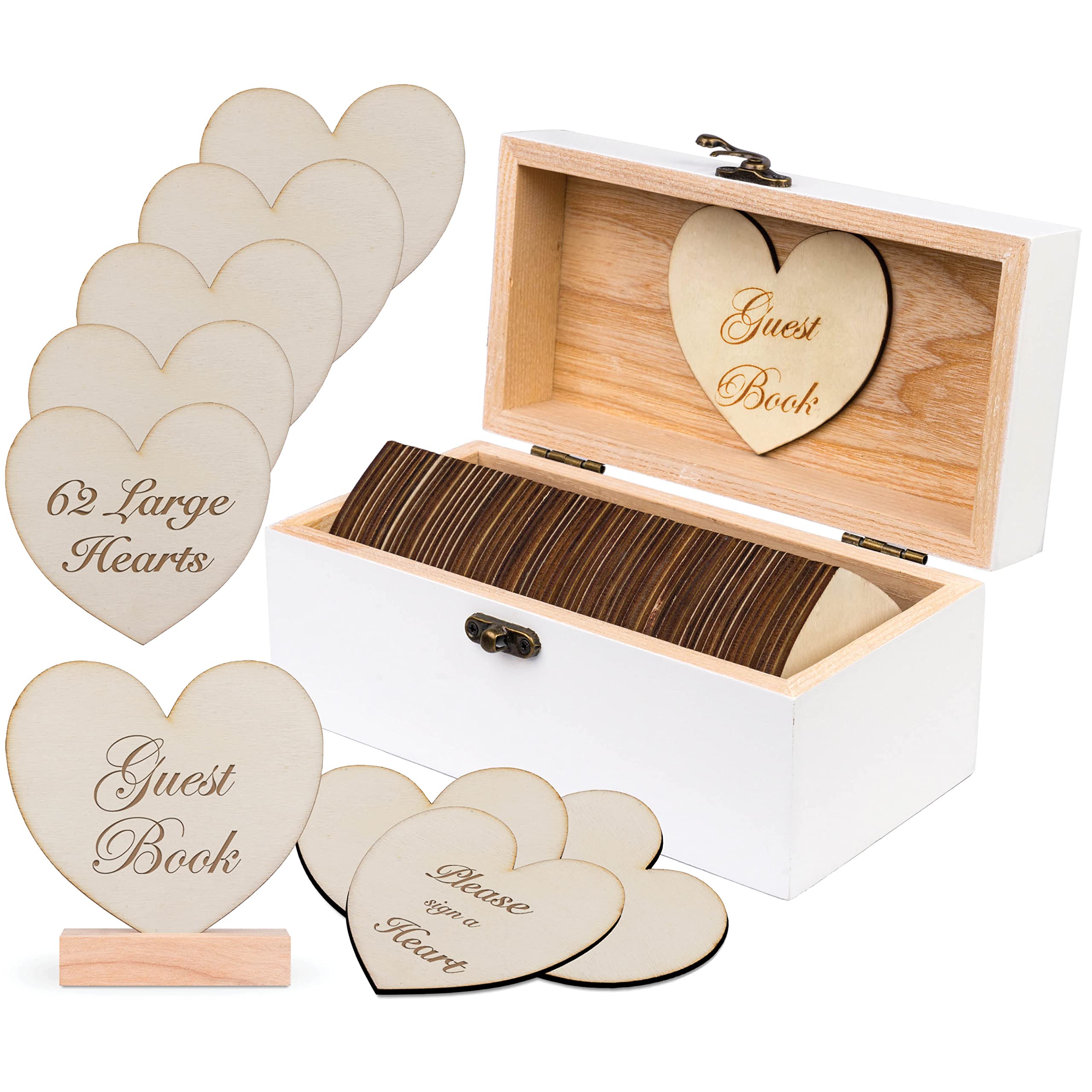 Elegant Rustic Wedding Guest Book Alternative - 62 Large Hearts & 2 Heart Signs for Wedding Reception - Unique Sign-in Guest Book for Rustic Wedding Decor - Perfect for Barn, Outdoor & Vintage Weddings
