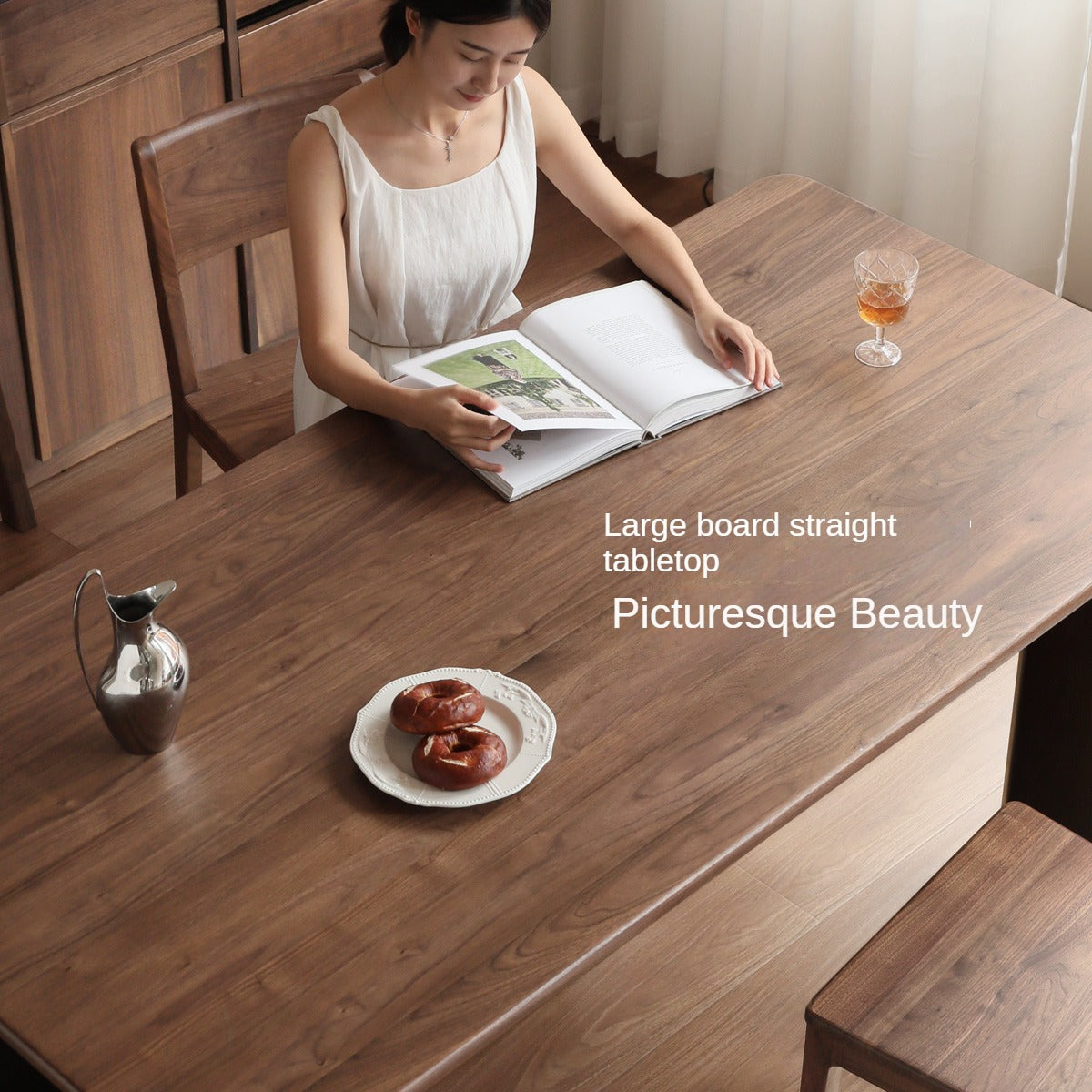 Premium Black Walnut Solid Wood Rectangular Dining Table - Modern Luxury Design for Dining Room, Kitchen, and Home Decor