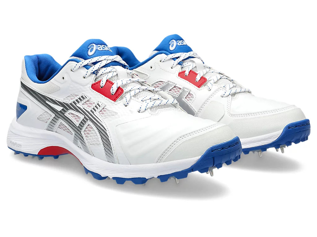 ASICS GEL-GULLY 7 Cricket Shoes - White/Pure Silver Metal Spikes for Enhanced Traction & Performance | Ideal for Professional Cricket Matches & Training