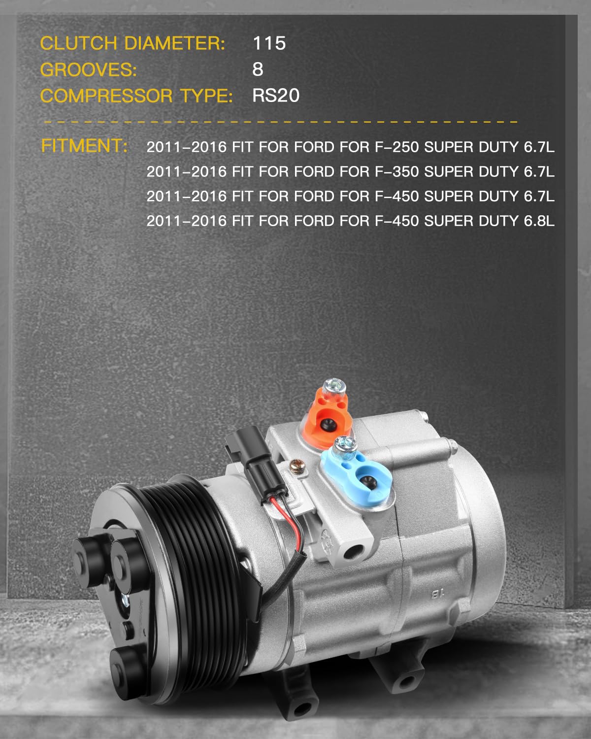 INEEDUP AC Compressor with A/C Clutch Compatible with 2011-2016 Ford F-250 F-350 Super Duty 6.7L Diesel - High Performance Cooling System - Perfect for Summer Road Trips and Heavy Duty Towing