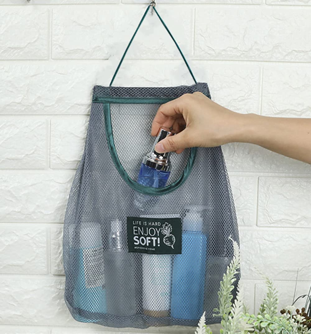 Eco-Friendly Reusable Mesh Produce Bags - Washable Hanging Storage Organizer for Fruits, Vegetables & Groceries | Perfect for Kitchen, Pantry & Zero-Waste Shopping (Pack of 2)