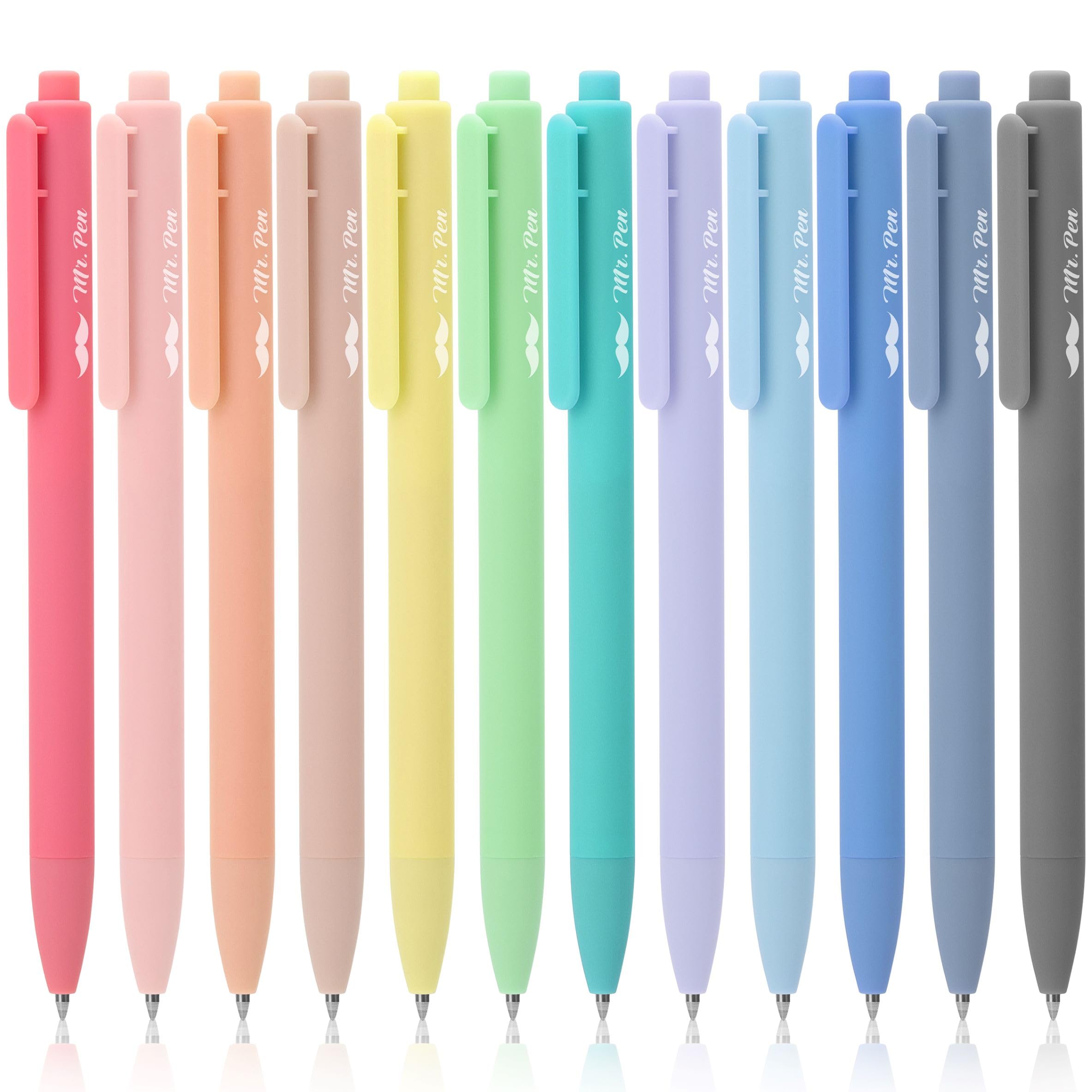 Mr. Pen 12-Pack Retractable Gel Pens - 0.7mm Fine Point Fast-Drying Gel Ink Pens for Smooth Writing - Perfect for Journaling, Note Taking, Office Work & School Supplies | Aesthetic Cute Pens