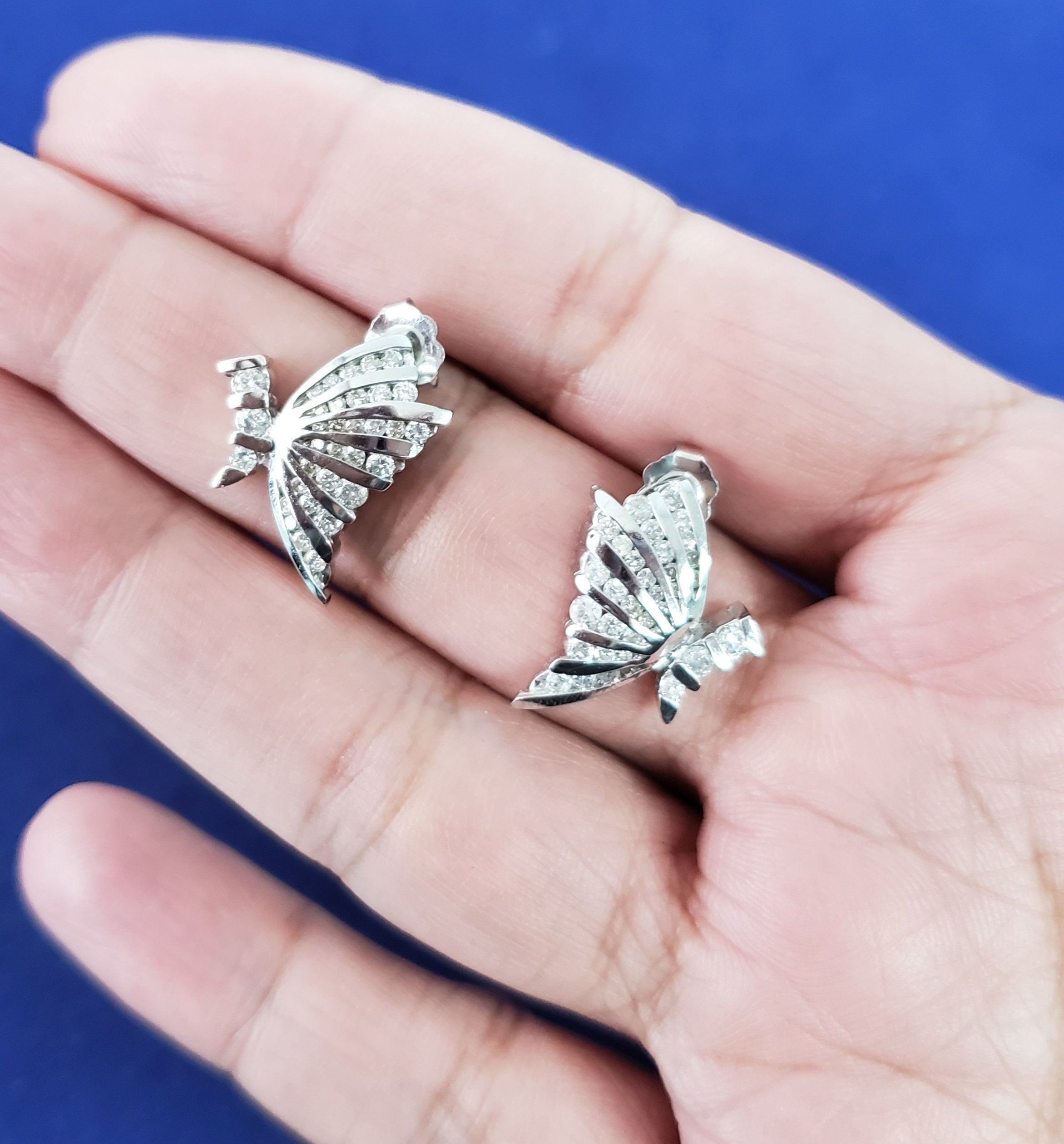 1.00cttw Butterfly Diamond Earrings in 14K White Gold - Elegant Jewelry for Weddings, Anniversaries & Special Occasions