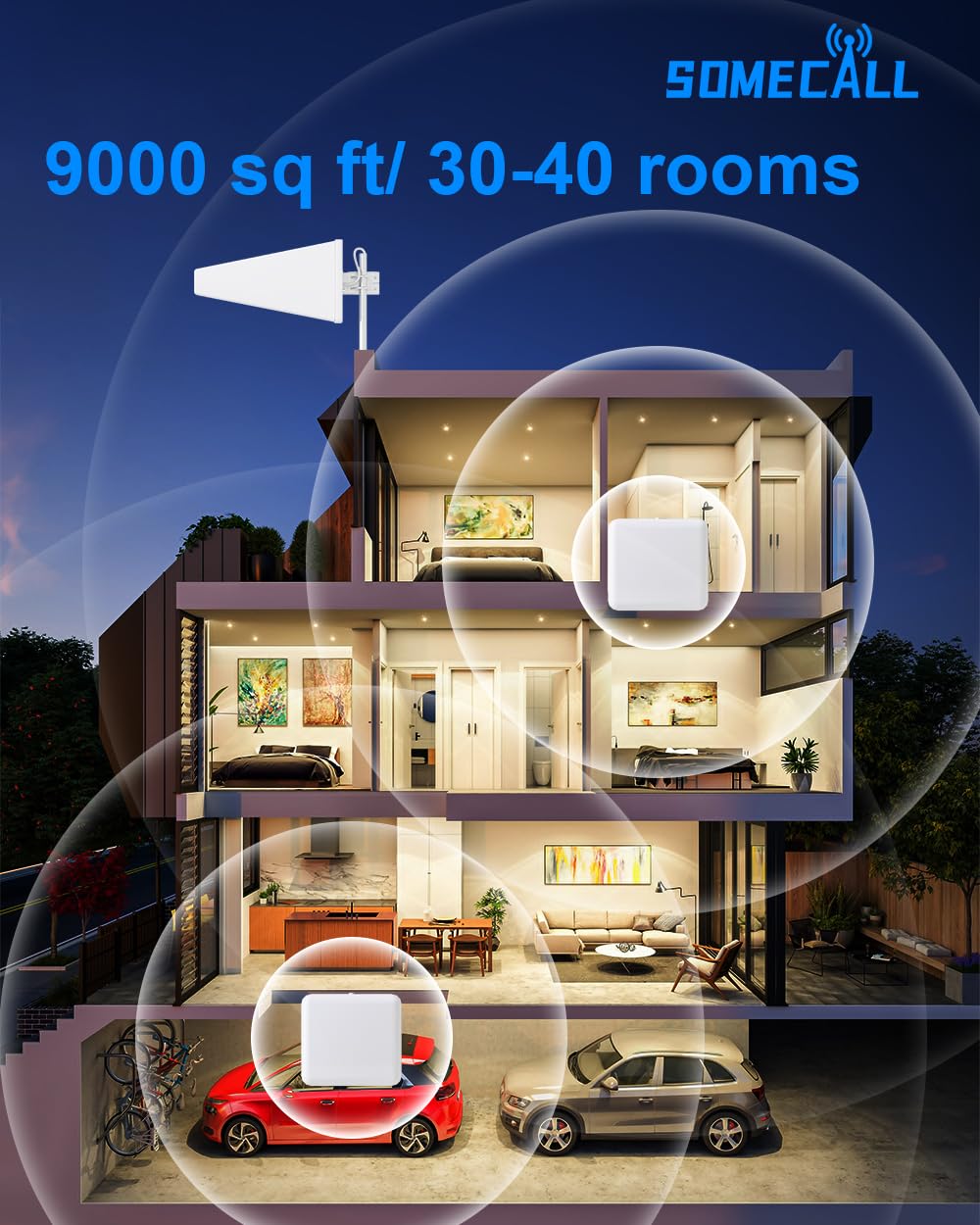 Best Cell Phone Signal Booster for Home - Up to 9000 Sq Ft Coverage, 5G/4G LTE/3G Compatible with Verizon, AT&T, T-Mobile (Bands 5/12/13/17), FCC Approved - Includes 2 Indoor Antennas - Perfect for Rural Areas, Basements & Large Homes with Weak Reception