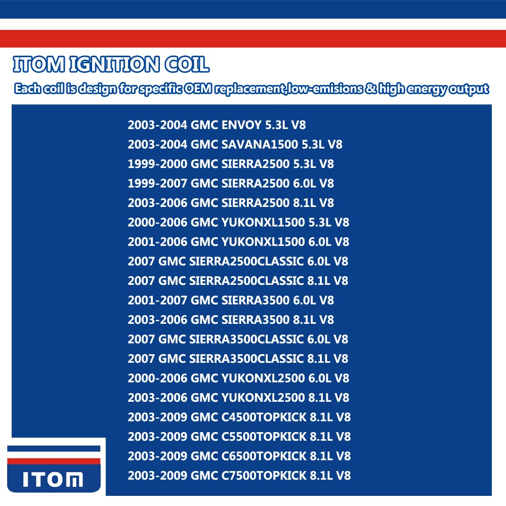ITOM Ignition Coil Pack T0137 UCA2860 UF192 - Compatible with Cadillac CTS, Chevy Corvette, Suburban, Silverado, Camaro, Pontiac, Sierra, Savana, Yukon, Workhorse (5.7L 6.0L 7.4L 8.1L V8 LS6) - High Performance Replacement Part for Smooth Engine Operation