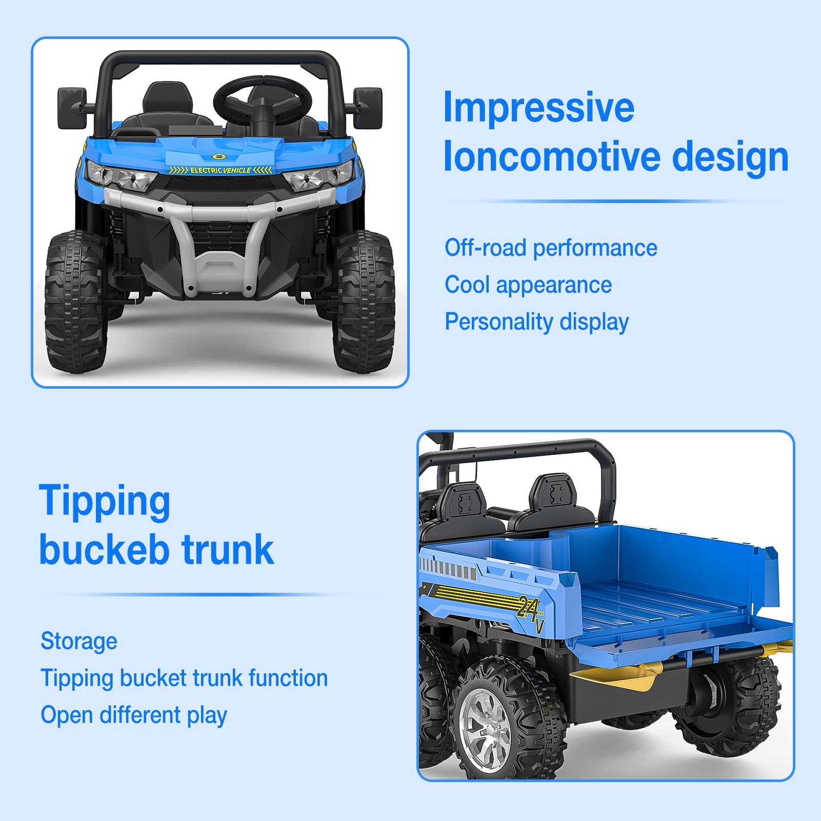 GARVEE 24V Electric Ride On Dump Truck for Kids - 6-Wheel 2 Seater Remote Control UTV Battery Powered Toy Car for Ages 3+ (Blue) | Perfect for Outdoor Play, Backyard Adventures & Birthday Gifts