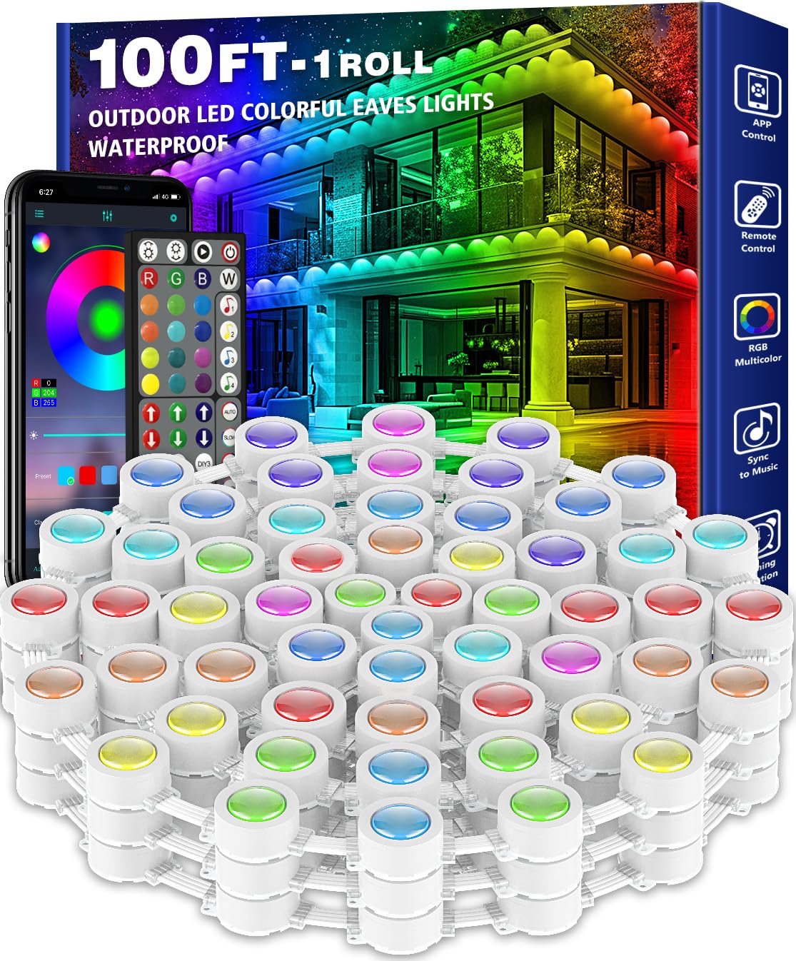 100FT Permanent Outdoor RGB Smart LED Strip Lights - Waterproof IP65, App & Remote Control, for Christmas, Holiday Decor, House Roof, Garden, and Landscape Lighting - Perfect for Parties, Events, and Year-Round Accent Lighting