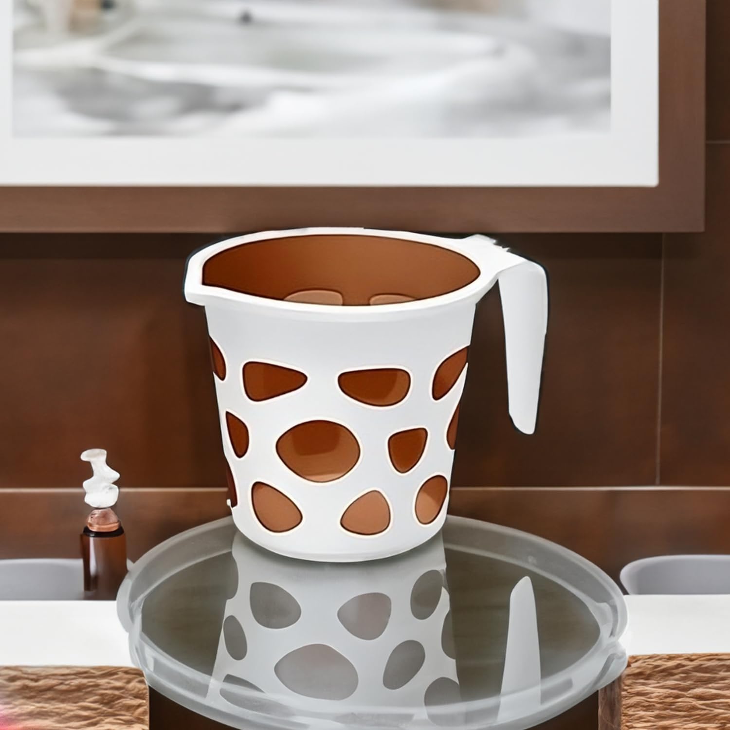 Premium BPA-Free Plastic Bath Mug - 50oz Brown Designer Bathroom Accessory for Camping, Travel & Home Use - Durable Water Cup for Shower, Outdoor & Daily Hydration