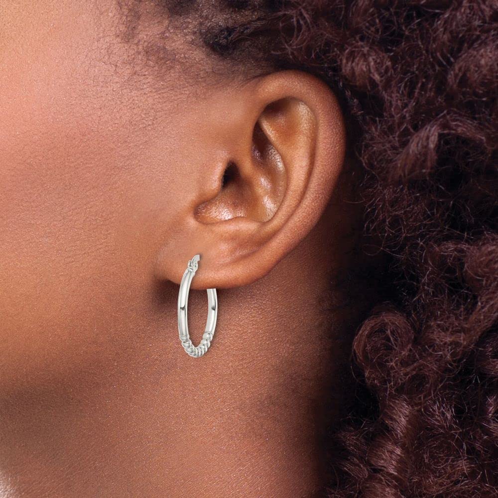 925 Sterling Silver Beaded Hoop Earrings for Women - 22mm x 20mm Dainty Everyday Jewelry, Gift for Her, Wedding, Party & Office Wear