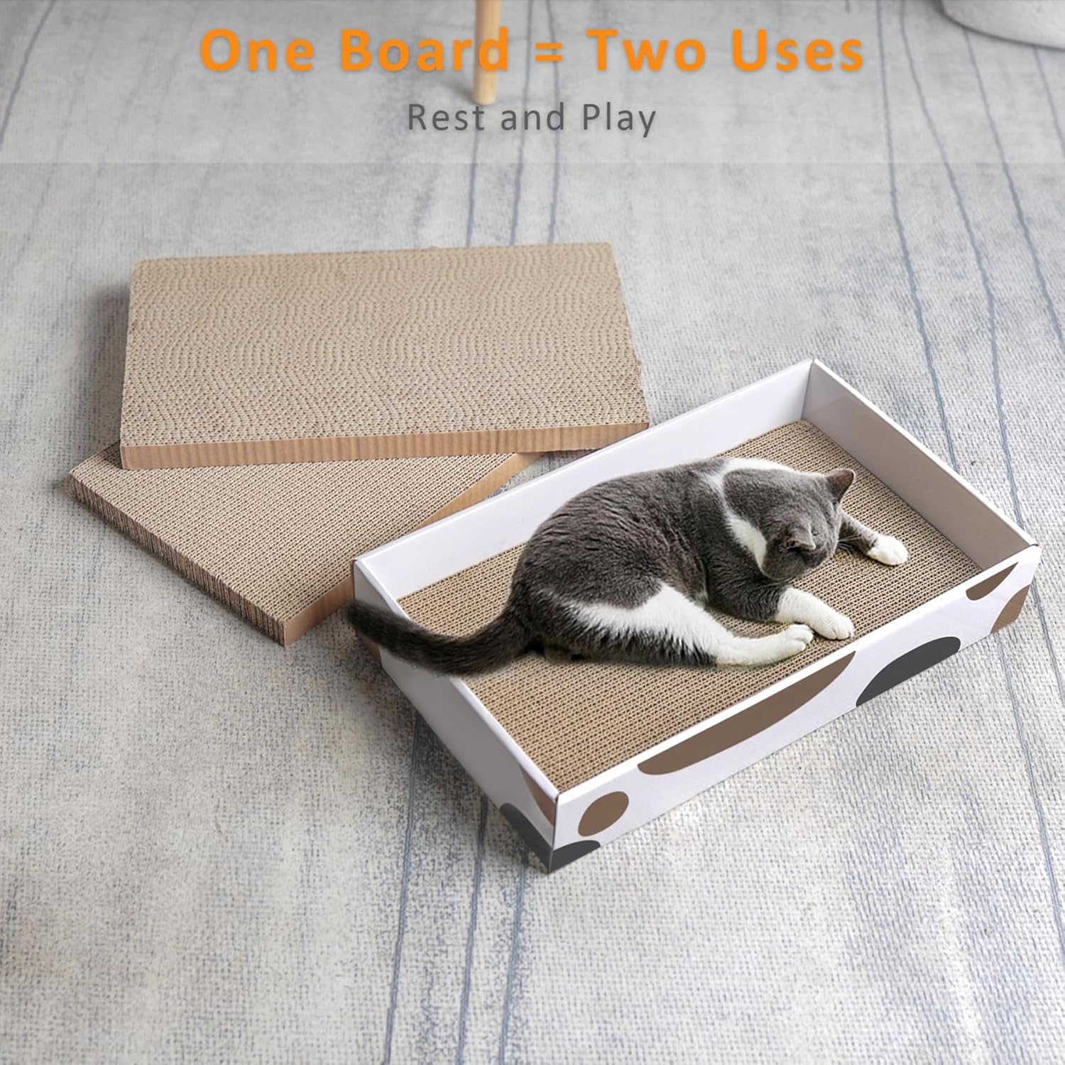 ComSaf 3-Pack Reversible Cat Scratching Board Mat - Durable Cardboard Scratcher Bed for Indoor Cats (43x26x8cm) - Perfect for Claw Trimming, Playtime & Nap Time - Great for Living Rooms, Bedrooms & Cat Play Areas