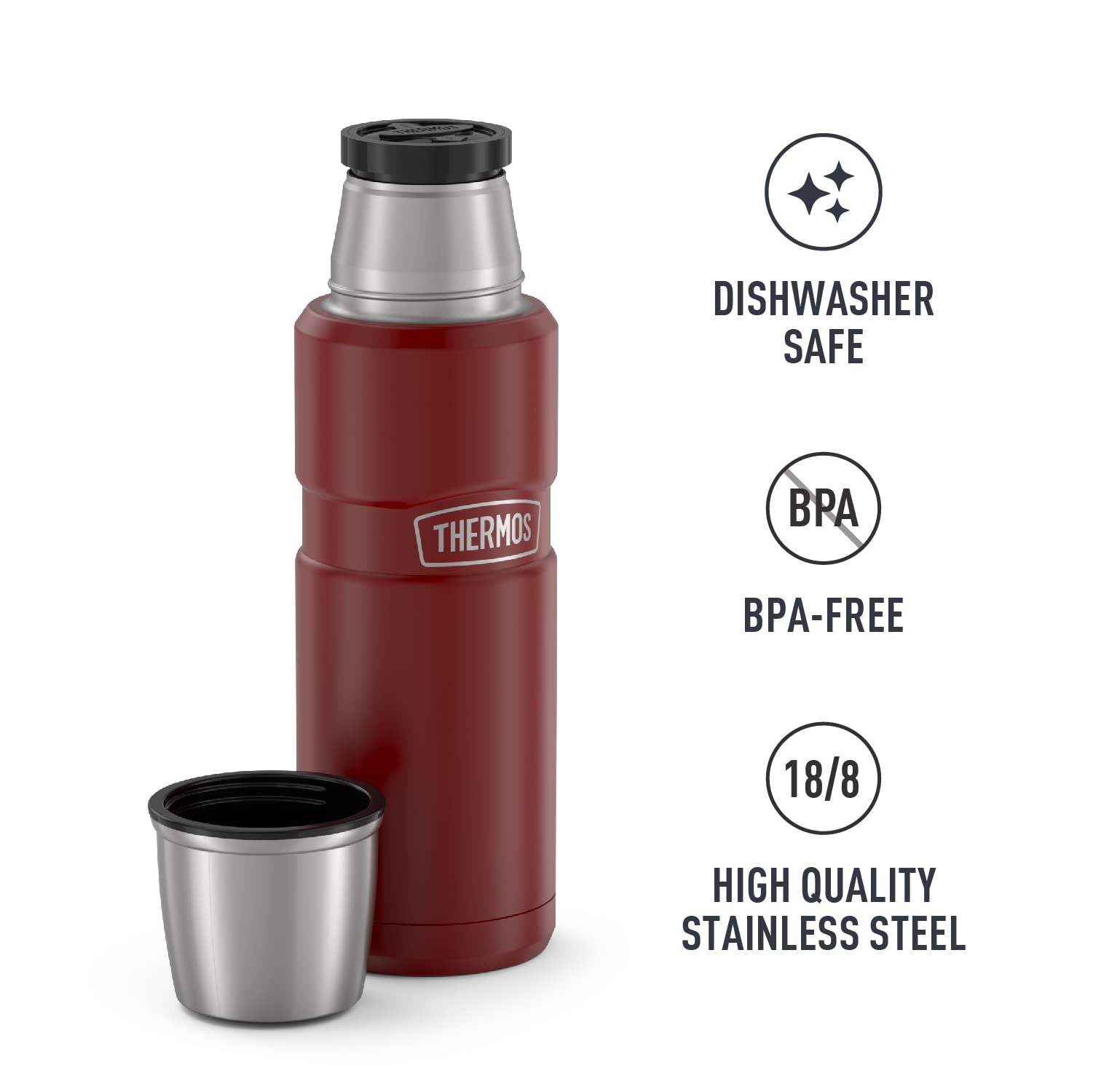 THERMOS Stainless King Vacuum-Insulated Compact Water Bottle - 16oz, Rustic Red - Keeps Drinks Hot/Cold for Hours - Perfect for Hiking, Camping & Office Use