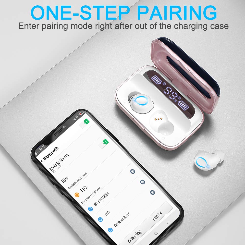 Motast Wireless Earbuds Bluetooth 5.1 with 140H Playtime, Stereo Noise Cancelling Headphones, IP7 Waterproof Sport Earphones with Mic & USB-C Charging (Rose Gold) - Perfect for Running, Gym Workouts & Travel