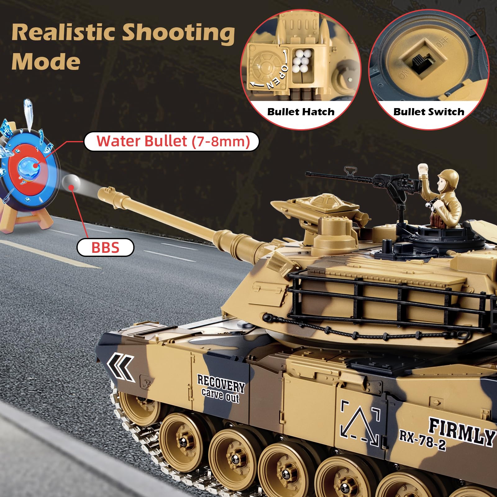 1/18 Scale US M1A2 Abrams RC Tank - 15 Channel Remote Control Military Tank with Metal Tracks, Realistic Smoke & Sound Effects, LED Lights, BB/Water Bomb Launcher, Recoil System & 60 Min Playtime - Perfect for Adults & Kids Battle Games, Military Enthusiasts & Collectors