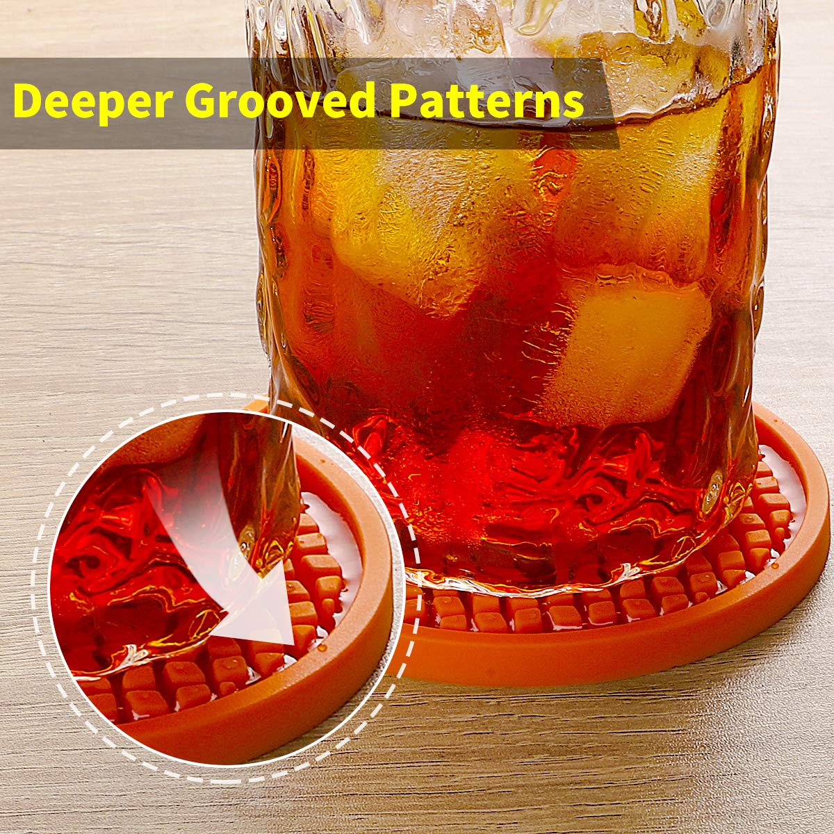 ME.FAN 6-Pack Thickened Silicone Coasters with Holder - Non-Slip, Non-Stick Cup Mats for Drinks - Deep Tray Design Protects Furniture & Tabletops (Deep Purple) - Perfect for Coffee Tables, Dining Tables, and Office Desks