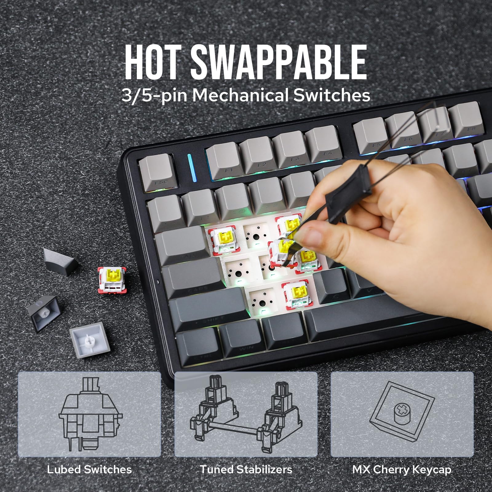 EPOMAKER X Aula F99 PRO Wireless Mechanical Gaming Keyboard - Hot Swappable Custom Keyboard with 8000mAh Battery, RGB Backlit, 2.4GHz/Type-C/BT5.0 Connectivity (Black Gradient) - Perfect for PC Gaming, Office Work & Typing Enthusiasts