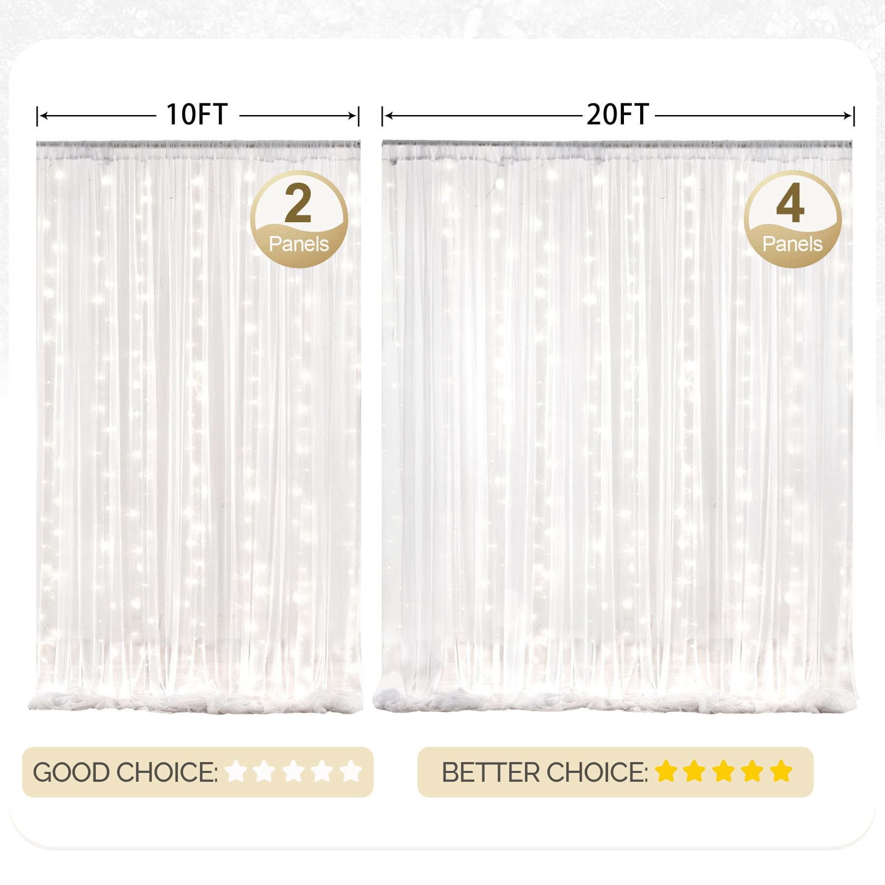 20x10ft White Tulle Backdrop Curtain with Fairy Lights - Sheer Wedding Photo Backdrop for Ceremony, Reception, Bridal Shower, Baby Shower & Birthday Party Decorations - Perfect for Indoor/Outdoor Events & Photography