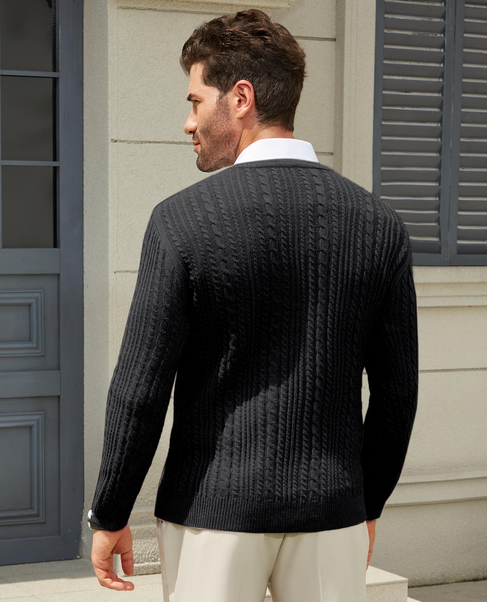 Men's Lightweight Cable Knit Crewneck Sweater - Soft Pullover Dress Sweater for Casual & Office Wear - Perfect for Fall & Winter Layering