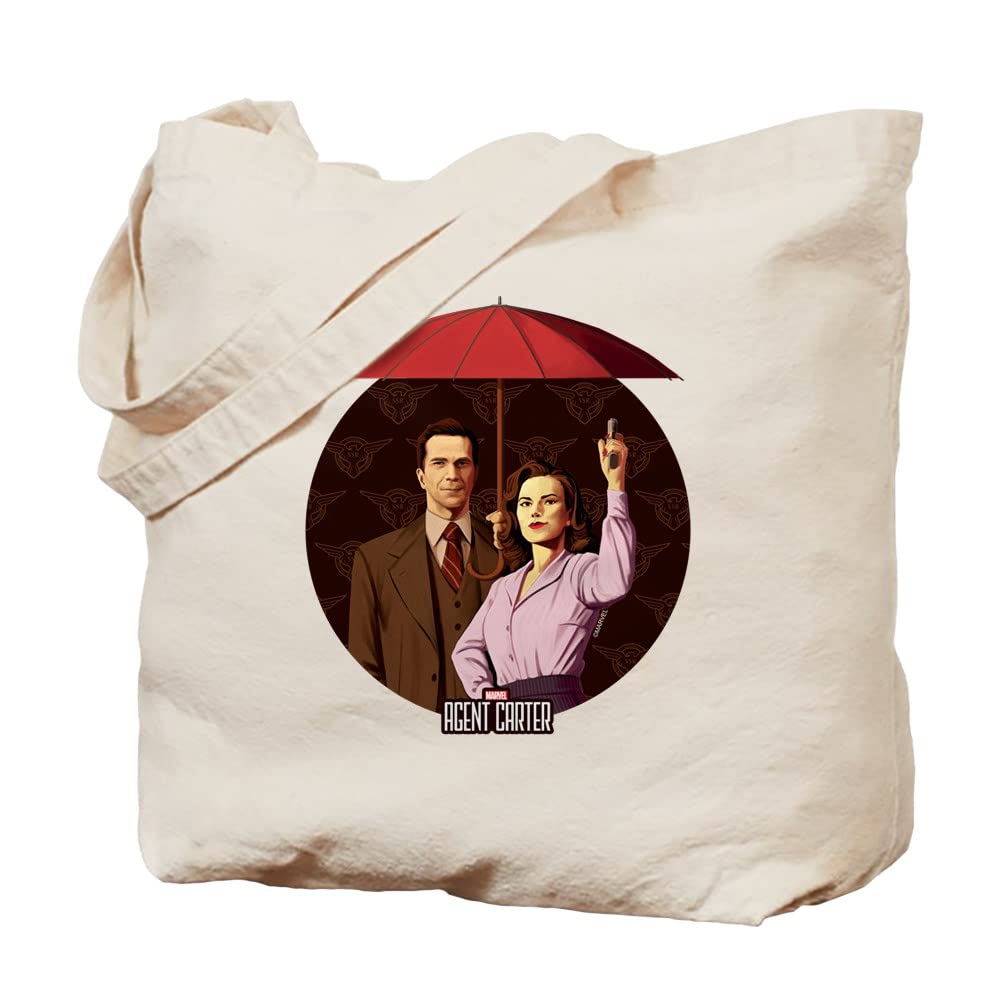 Agent Carter Umbrella Tote Bag - Natural Canvas Reusable Shopping Bag for Women | Eco-Friendly Grocery Bag for Work, Beach & Daily Use