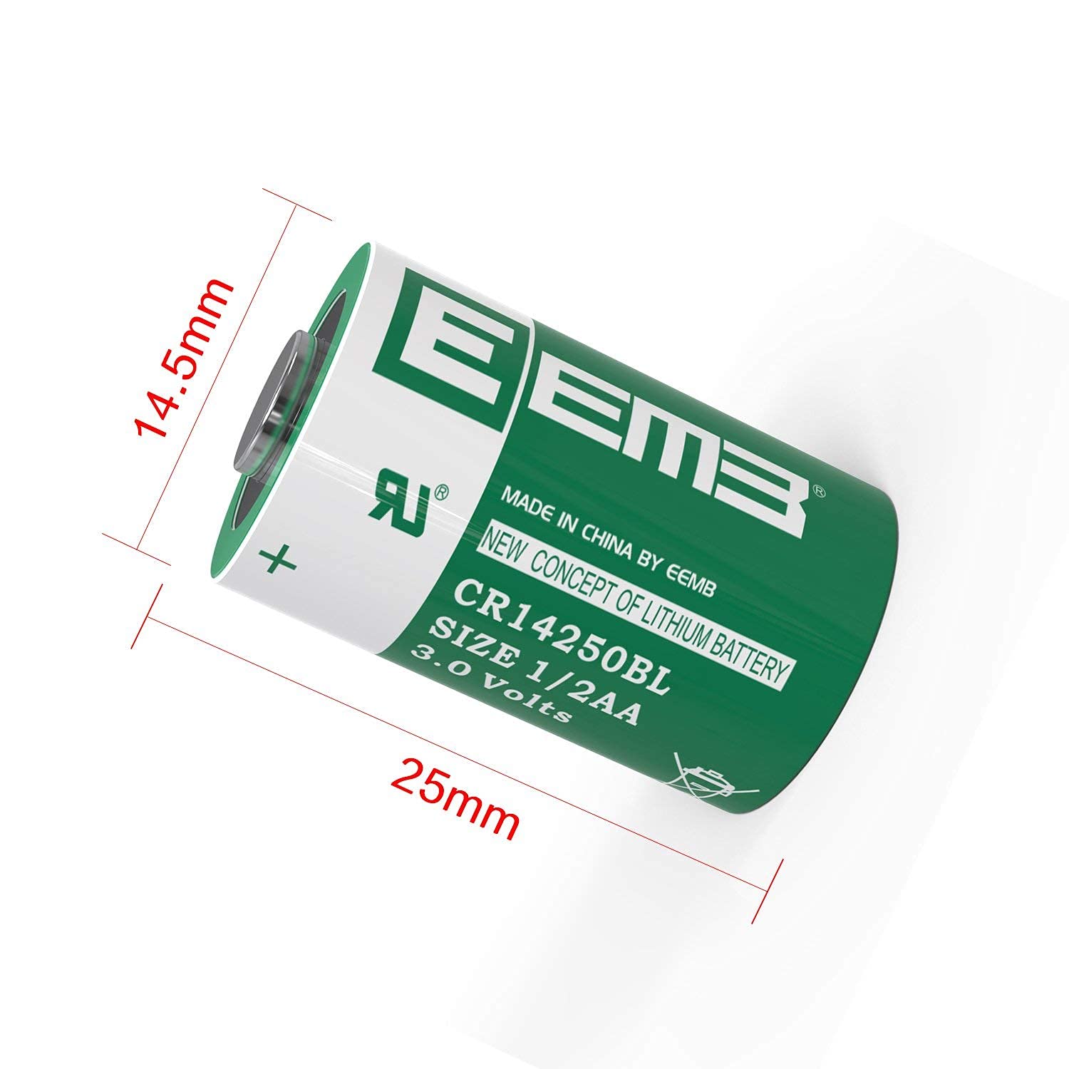EEMB CR14250BL 3V 900mAh Lithium Battery - Non-Rechargeable 1/2AA Size for Scuba Diving Gear, Laboratory Equipment & Electronics - UL Certified (100 Pack) - Perfect for Underwater Cameras, Medical Devices & Industrial Tools