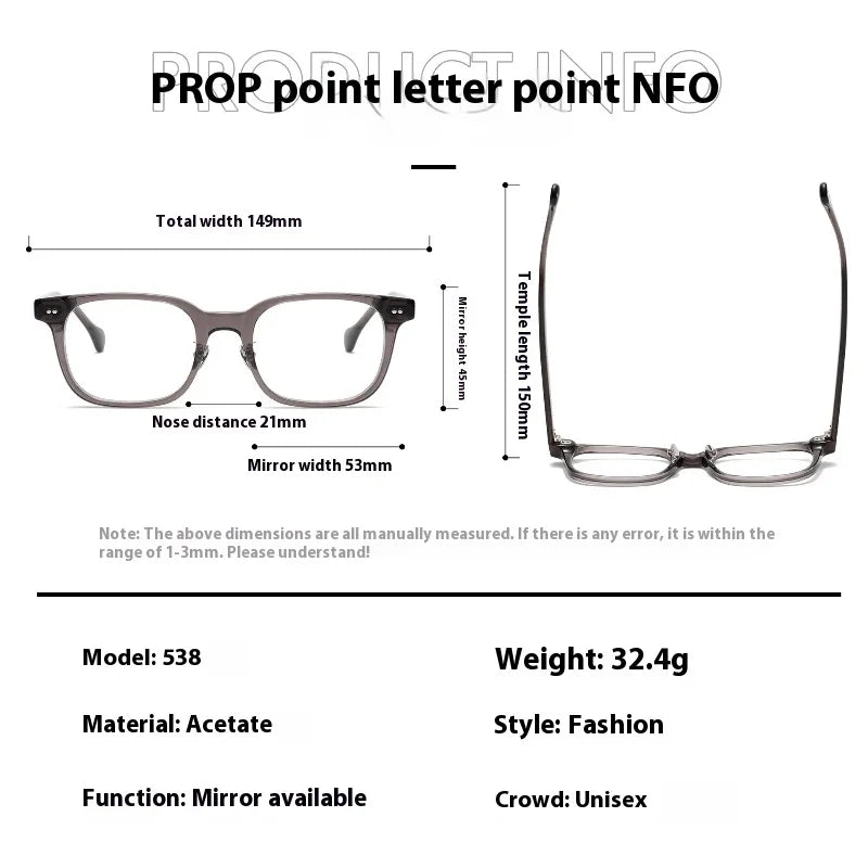 Aror Unisex Full Rim Big Square Acetate Eyeglasses 842538 - Stylish & Durable Frame for Men & Women - Perfect for Reading, Driving & Fashion Accessories