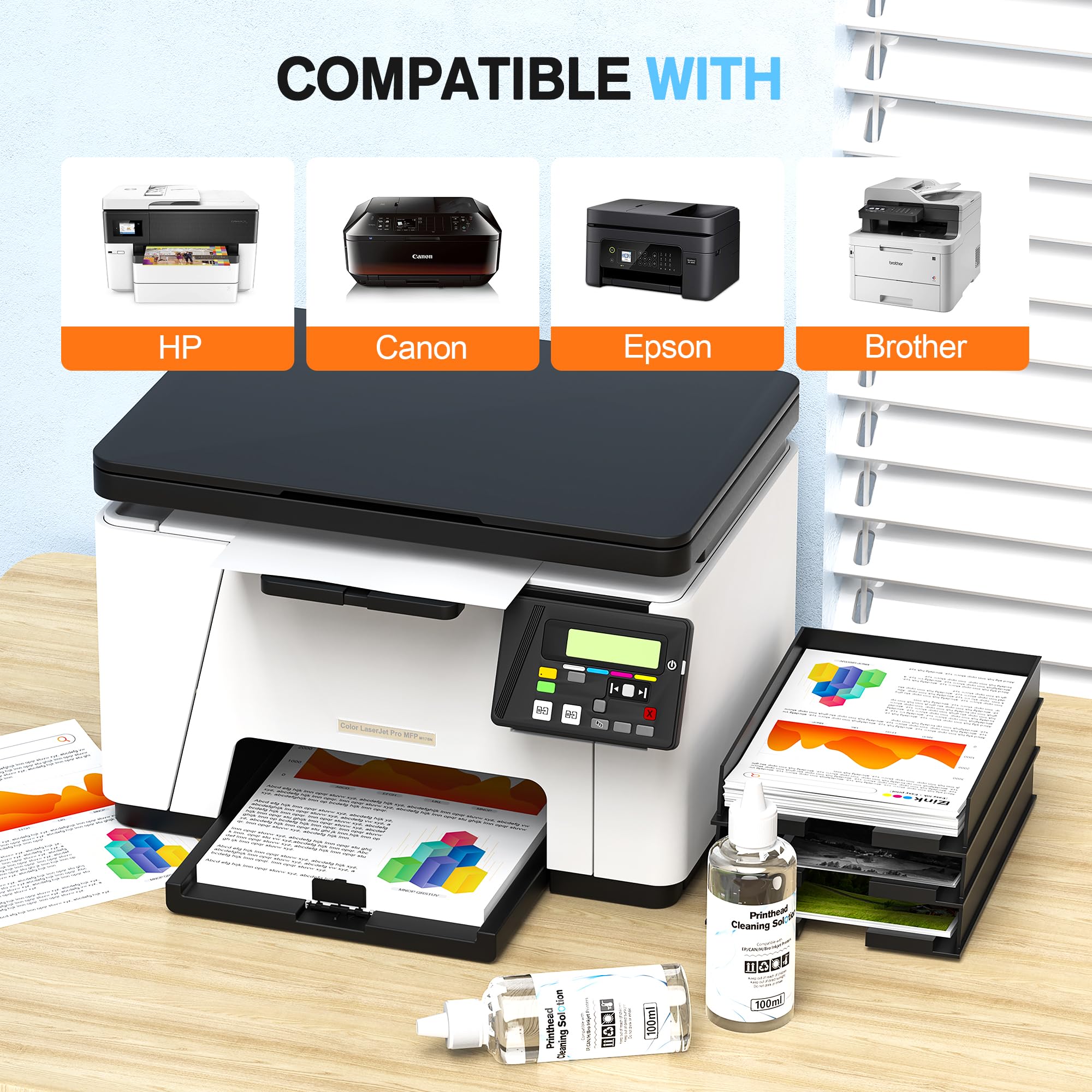 E-Z Ink Printer Cleaning Kit - Print Head Cleaner for Epson Ecotank, HP, Canon & Brother Inkjet Printers - 100ML Solution for Clogged Nozzles - Perfect for Home Office & Photo Printing Maintenance