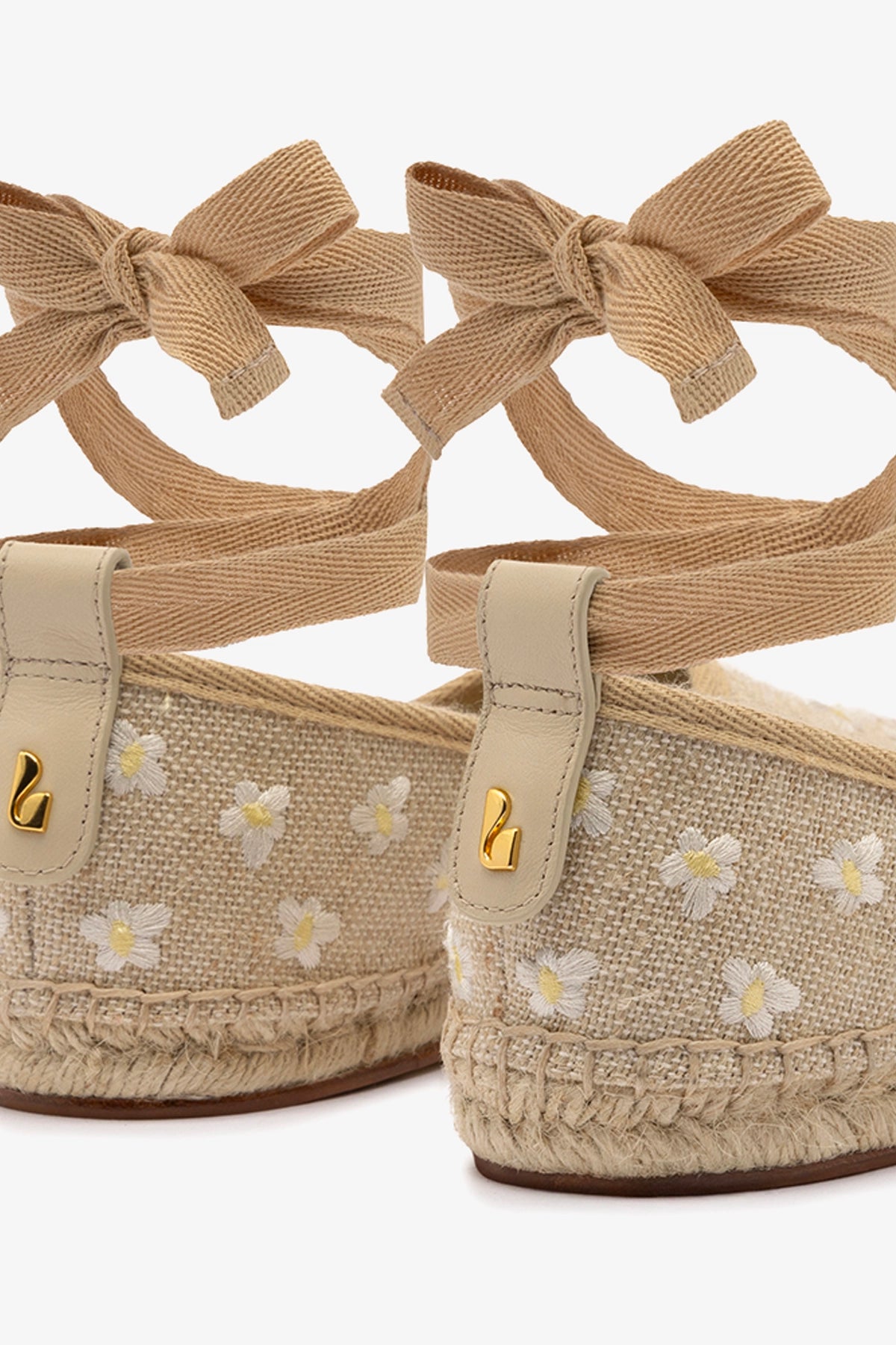 Letizia Women's Espadrille Flats - Raw Linen with Daisy Embroidery | Comfortable Summer Casual Shoes for Beach, Vacation & Everyday Wear