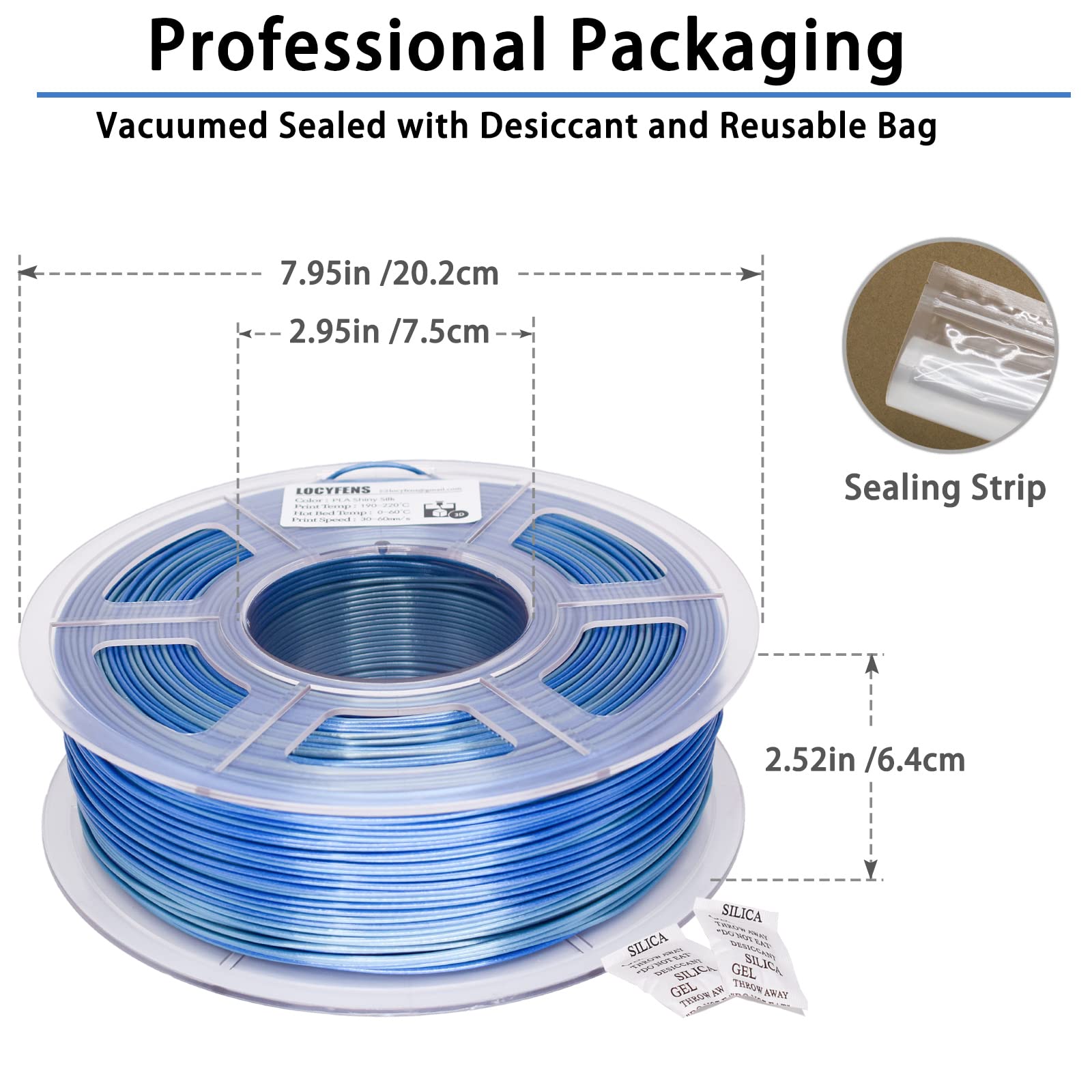 Premium Silk Silver & Shiny Blue PLA 3D Printer Filament 1.75mm ±0.02mm - 1kg/2.2lbs Spool for Smooth 3D Printing - Ideal for Cosplay, DIY Crafts & Home Decor Projects