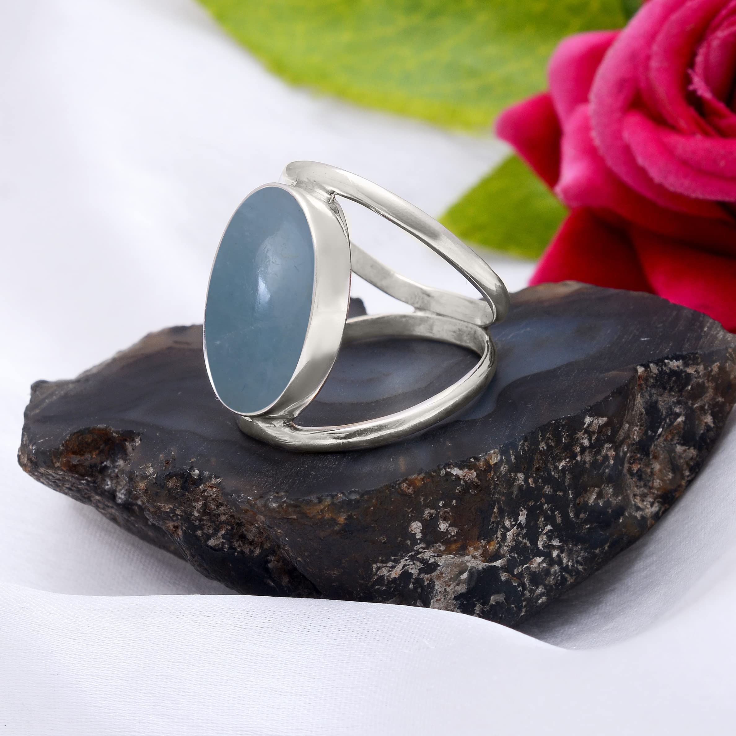 Veracity Jewelry Aquamarine Rings for Women - 925 Sterling Silver Handmade Gemstone Ring with Blue Aquamarine - Elegant Designer Jewelry VSR-413 | Perfect for Weddings, Anniversaries & Special Occasions