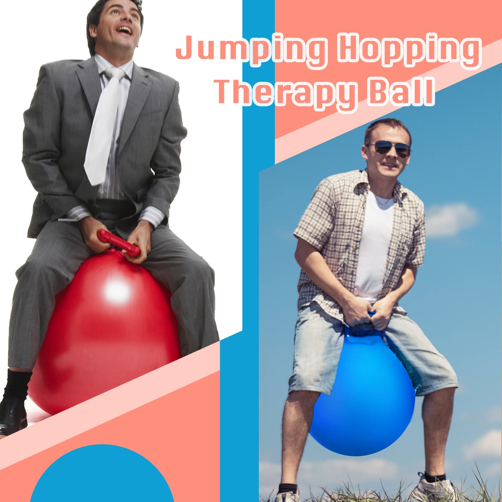 Lewtemi 3-Pack 29 Inch Bouncing Balls with Handles - Outdoor Hopper Jumping Balls for Kids & Adults - Includes Air Pump for Sports, School Games, Exercise (Red, Blue, Green) - Perfect for Playground, Gym Class, Backyard Fun & Physical Therapy
