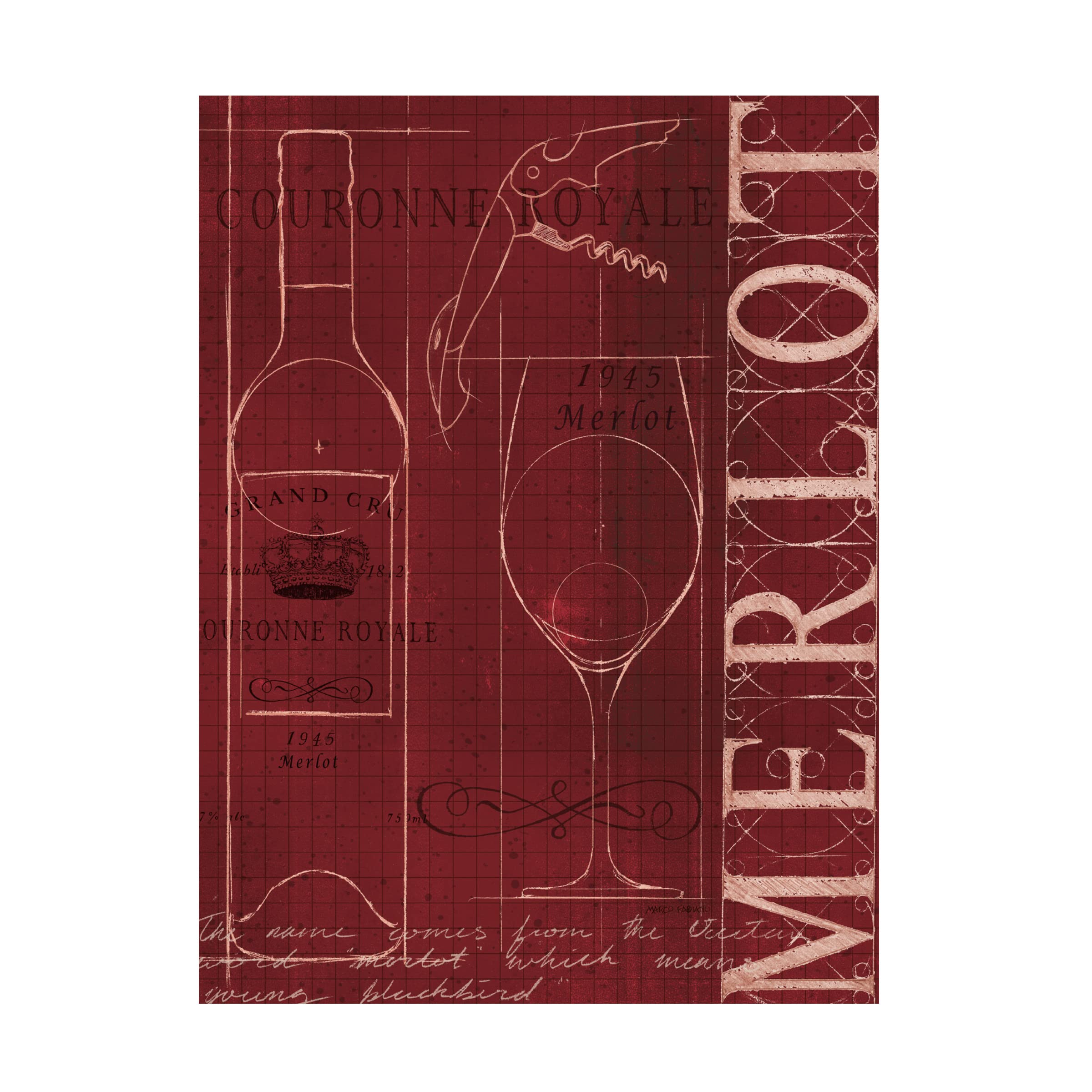 Trademark Fine Art 'Wine Blueprint II' Canvas Wall Art by Marco Fabiano - Perfect for Dining Room, Kitchen & Wine Cellar Decor