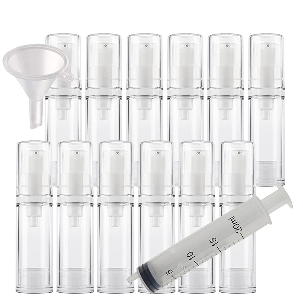 TIANZD 20-Pack 5ml Empty Airless Pump Bottles - Refillable Travel-Sized Cosmetic Containers for Lotion, Serum & Gel | Leak-Proof Transparent Design with White Pump | Perfect for Skincare, Makeup & Toiletries On-The-Go