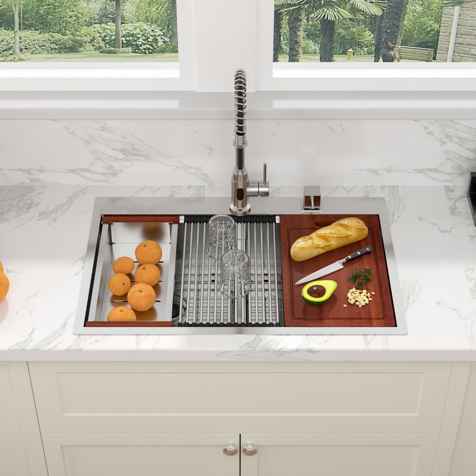 **33 Inch Drop In Kitchen Sink Double Bowl - 16 Gauge Stainless Steel Workstation Sink with Low Divide 50/50 Basin - Perfect for Meal Prep, Dishwashing & Small Kitchen Spaces**