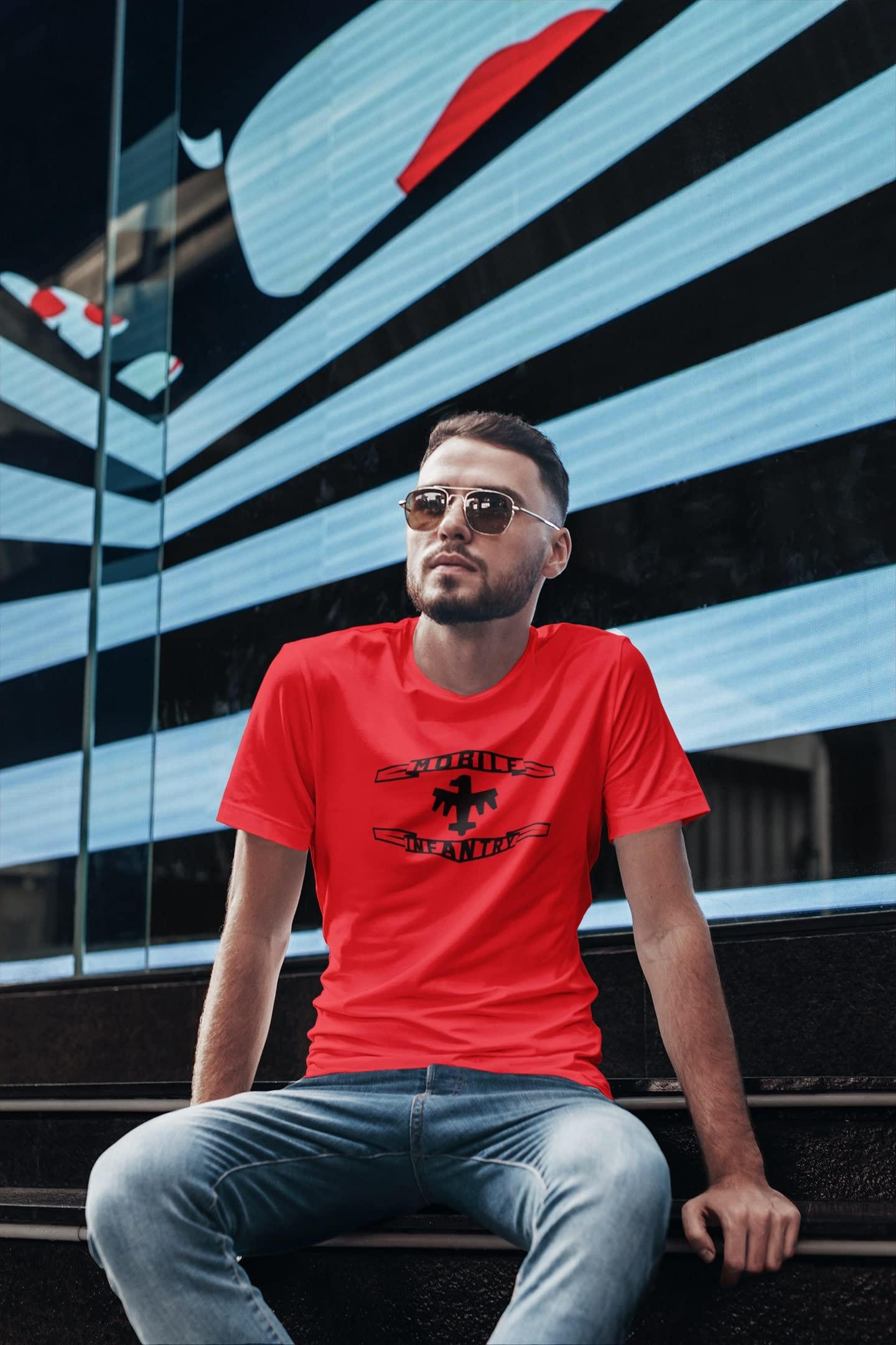 Pop Threads Terran Federation Mobile Infantry Flag Graphic T-Shirt for Men | Sci-Fi Military Fan Apparel | Casual Wear & Cosplay Outfit