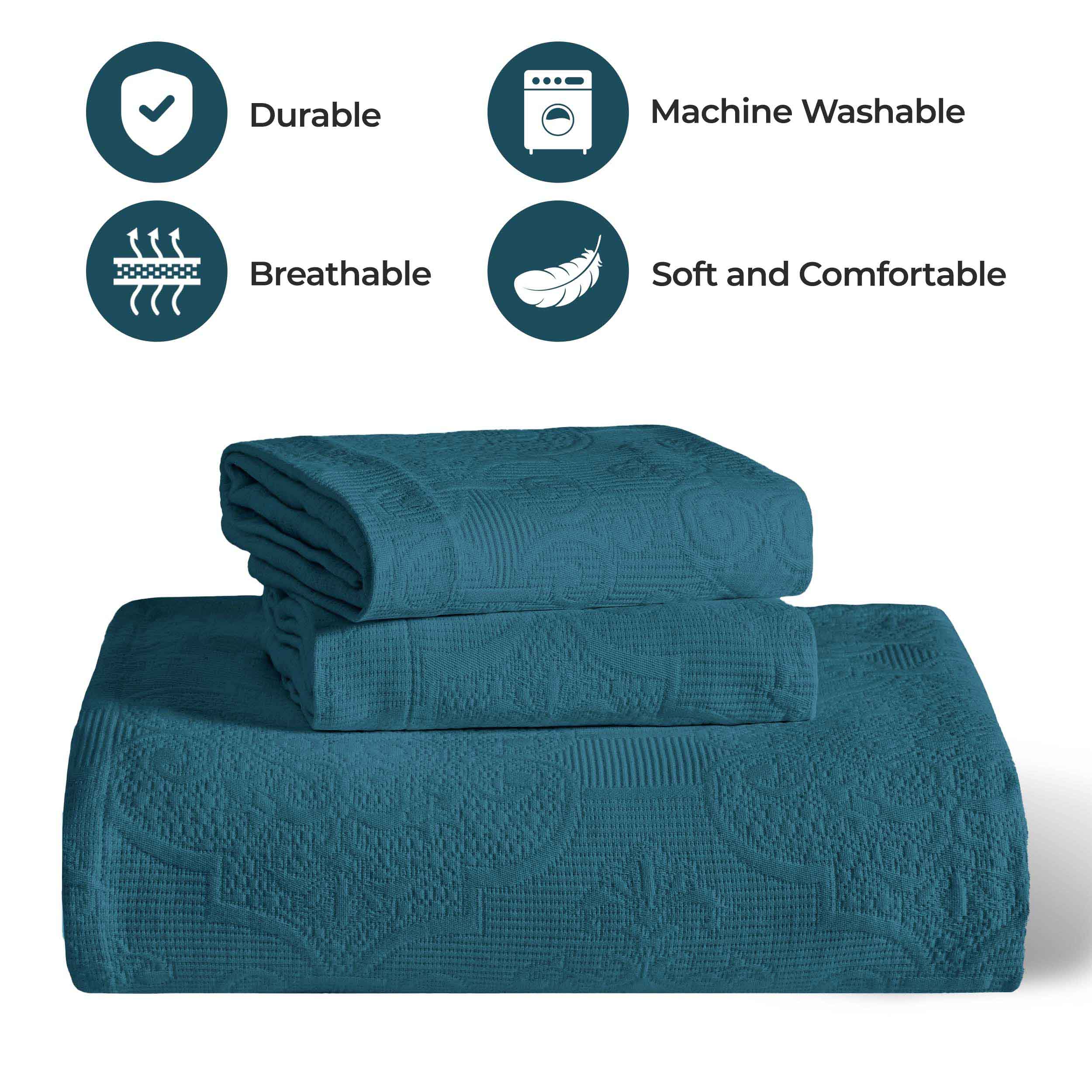 Florin Cotton Matelassé Jacquard Bedspread Set with Scrolling Medallion Design - Luxury Queen/King Size Bedding for Master Bedroom, Guest Room & Hotel Decor
