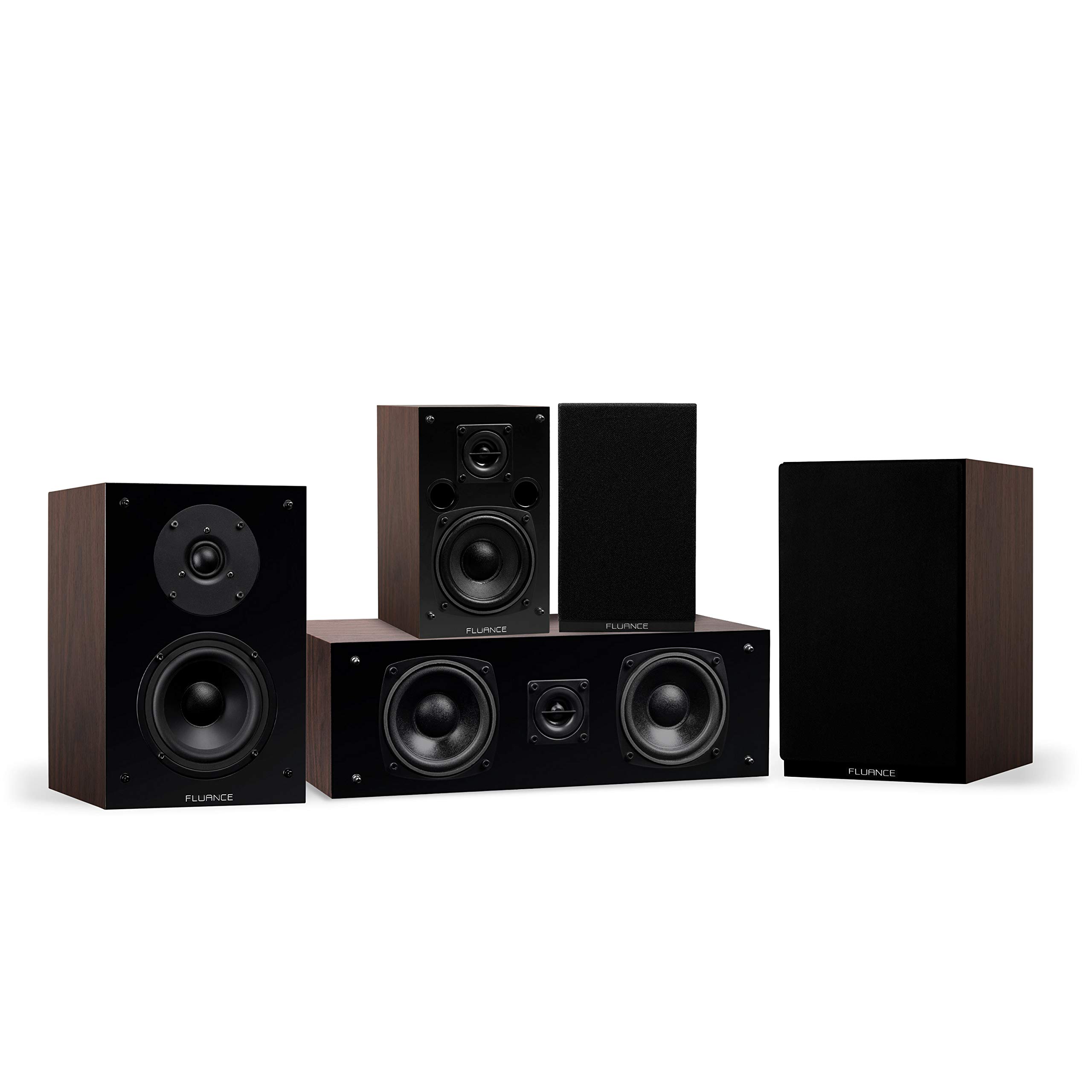 Fluance Elite High Definition 5.0 Channel Home Theater Speaker System - 2-Way Bookshelf, Center & Rear Surround Speakers - Walnut (SX50WC) | Perfect for Movies, Music & Gaming in Living Rooms & Home Theaters