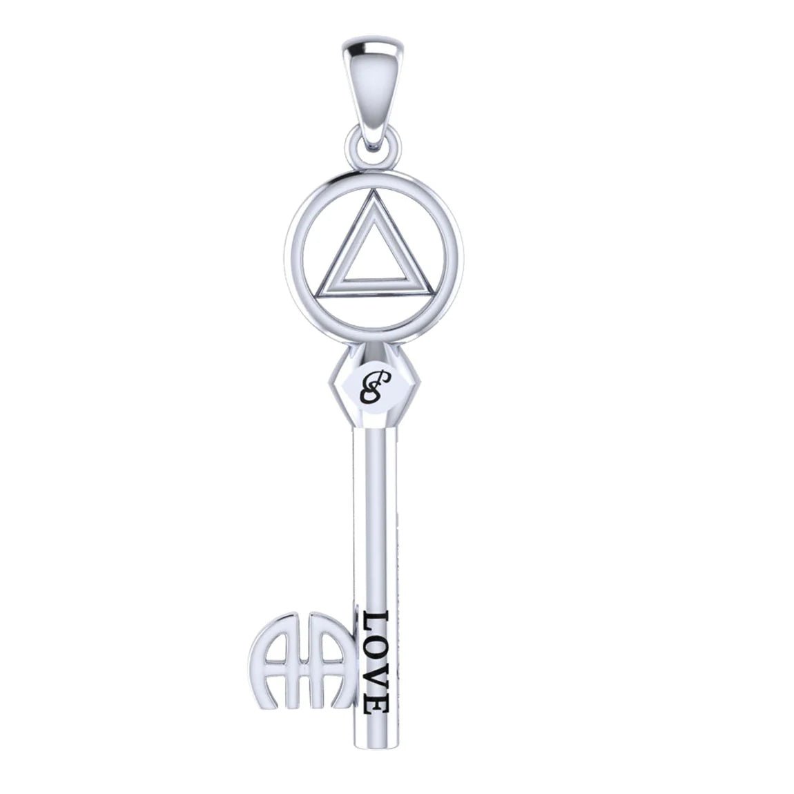 AA or NA Symbol Sterling Silver Encouragement Recovery Key Pendant - Perfect for 12-Step Meetings & Sobriety Gifts