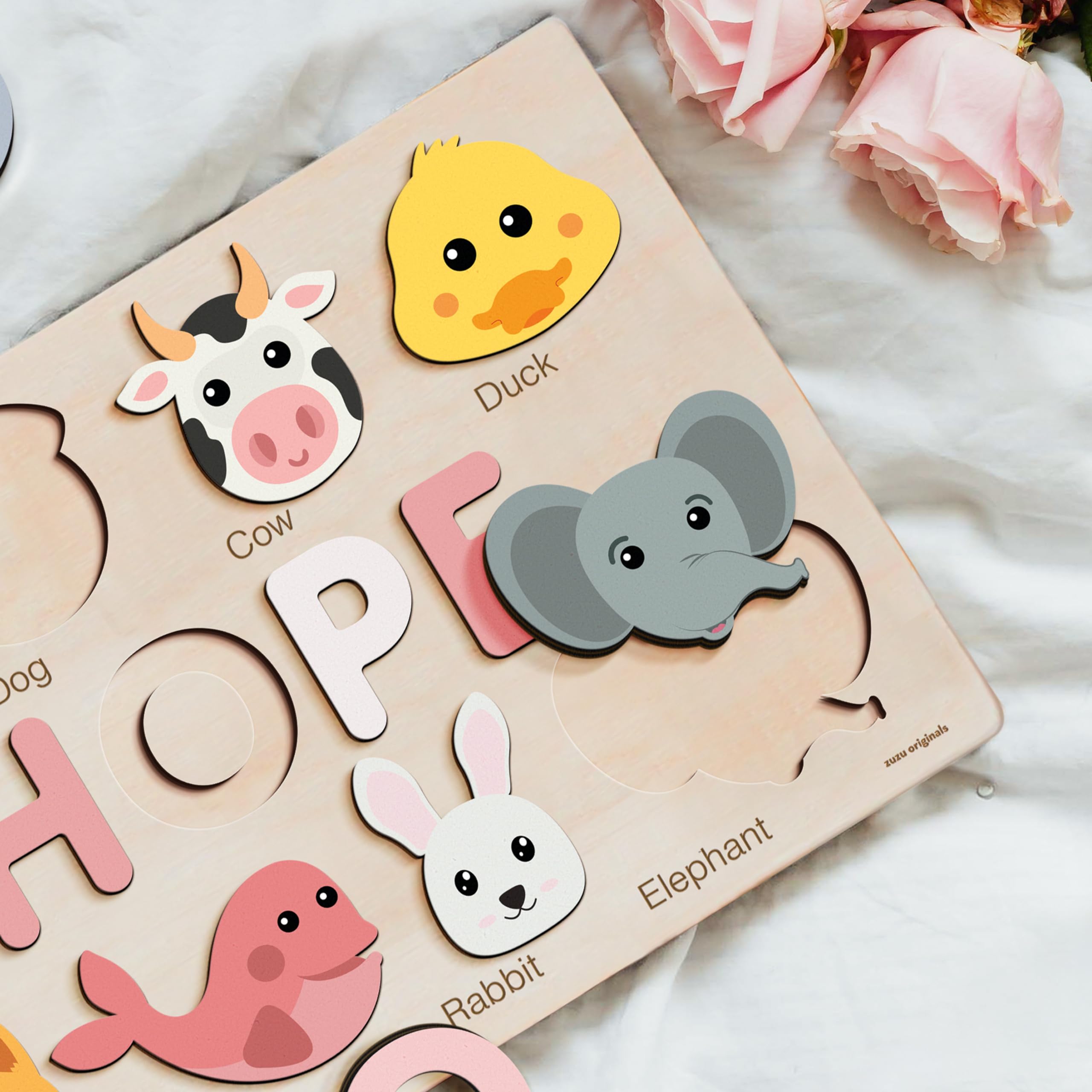 Personalized Wooden Name Puzzle for Toddlers - Custom Animal-Themed Name Sign for Baby Girls & Boys - Unique Handmade Gift for 1st Birthday, Christmas & Nursery Decor - Perfect for Learning ABCs & Name Recognition