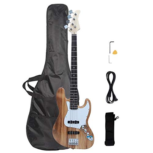 Gjazz Electric Bass Guitar Right Handed 4 String with SS Pickup - Includes Gig Bag, Strap, Picks, Cables & Tools (Burlywood) - Perfect for Beginners, Practice & Live Performances