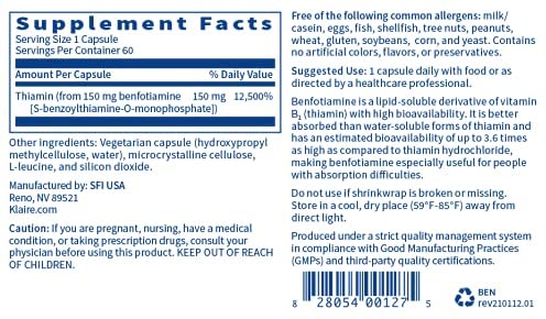 Benfotiamine 60 Capsules - Premium Vitamin B1 Supplement for Nerve Support & Blood Sugar Balance - Ideal for Diabetics & Neuropathy Relief