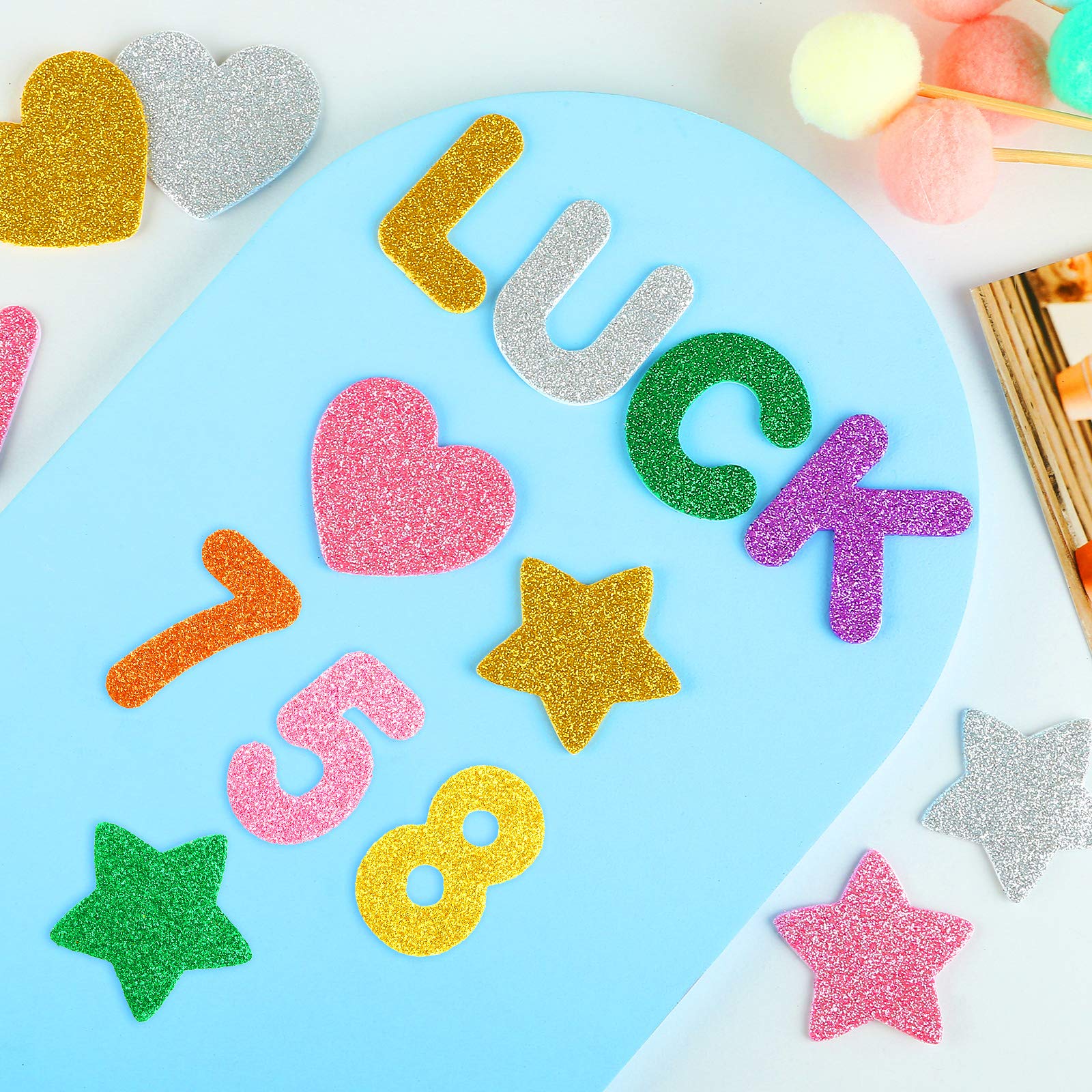220PCS Foam Letters and Numbers Stickers - 1.5 Inch Glitter Alphabet Self-Adhesive Stickers for Kids, Classroom Decor, Scrapbooking, DIY Crafts, and Back to School Supplies